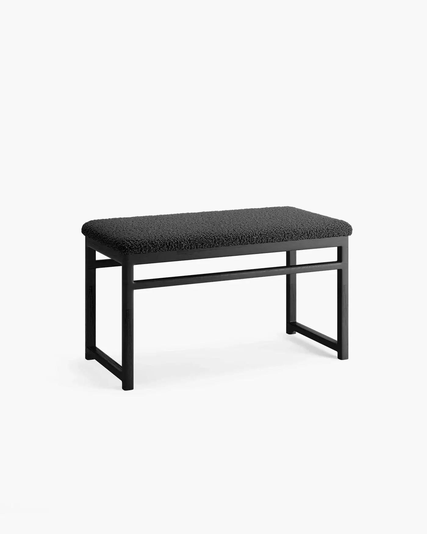 Oak Bench Alva – Black Oak Frame – Black Bouclé Cushion