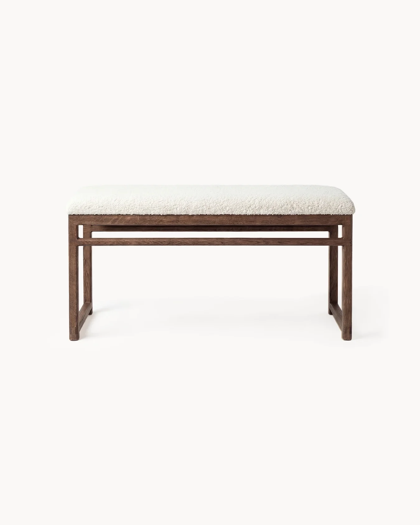 Oak Bench Alva – Dark Oak Frame – Ivory Bouclé Cushion - Image 3