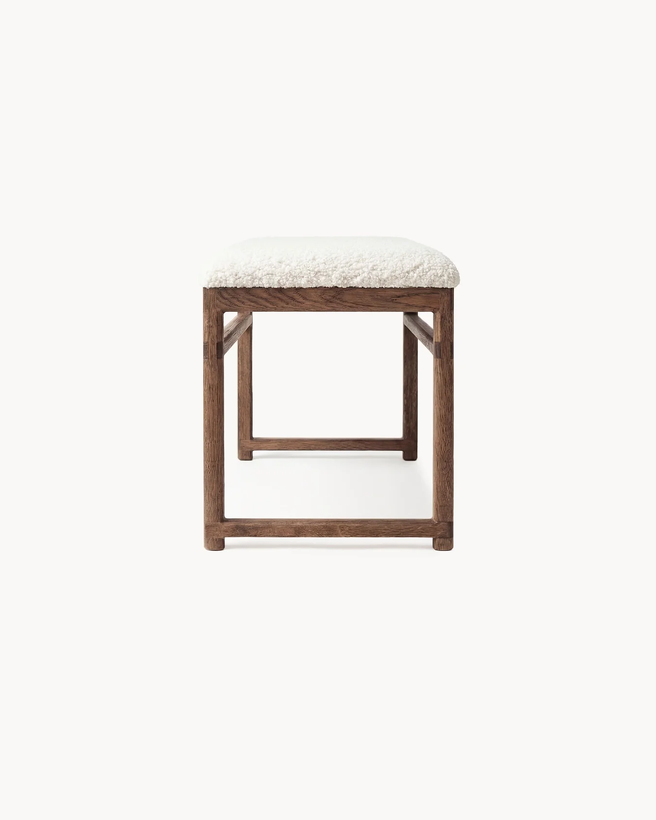 Oak Bench Alva – Dark Oak Frame – Ivory Bouclé Cushion - Image 4