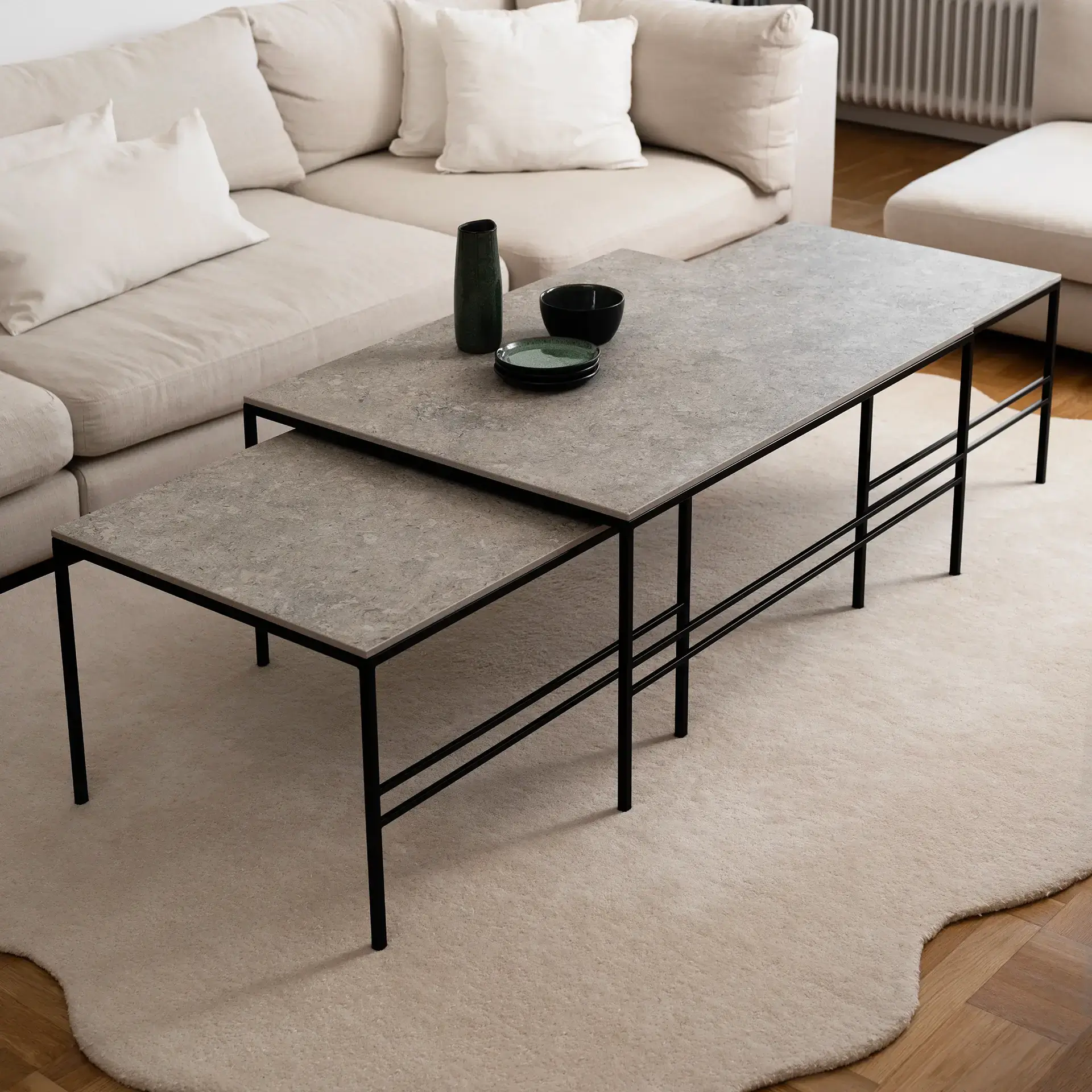 Coffee table Anton  - Large set - Black Frame - Grigio Dekton Top - Image 3