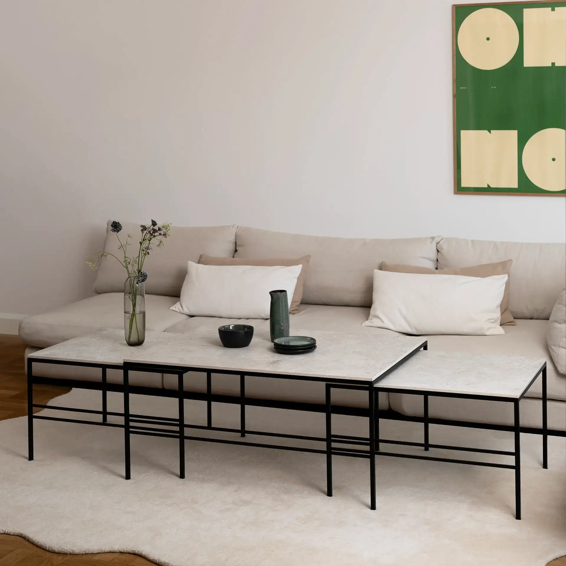 Coffee table Anton - Large set - Black Frame - Sabbia Dekton Top - Image 2