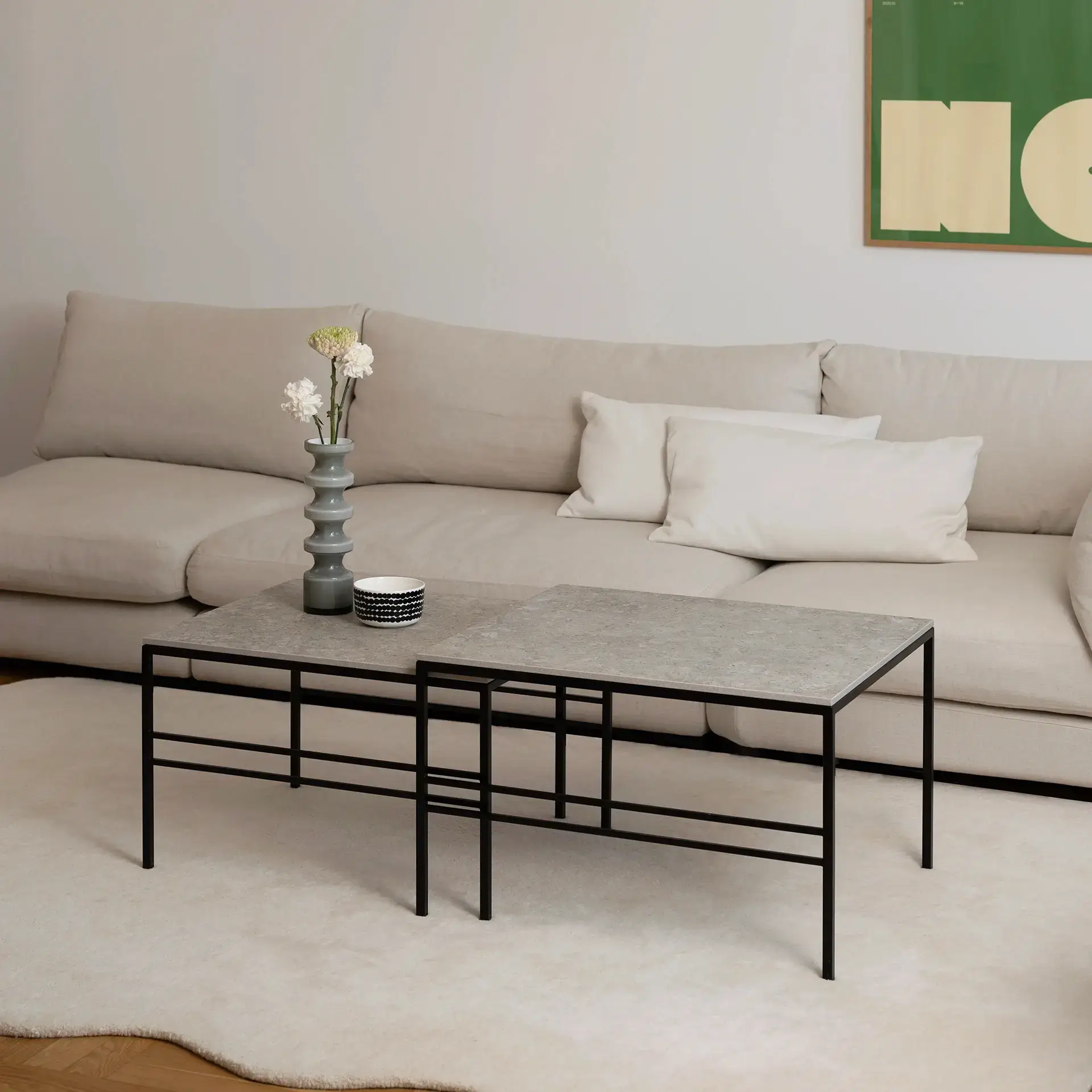 Coffee table Anton - Small set - Black Frame - Grigio Dekton Top - Image 3
