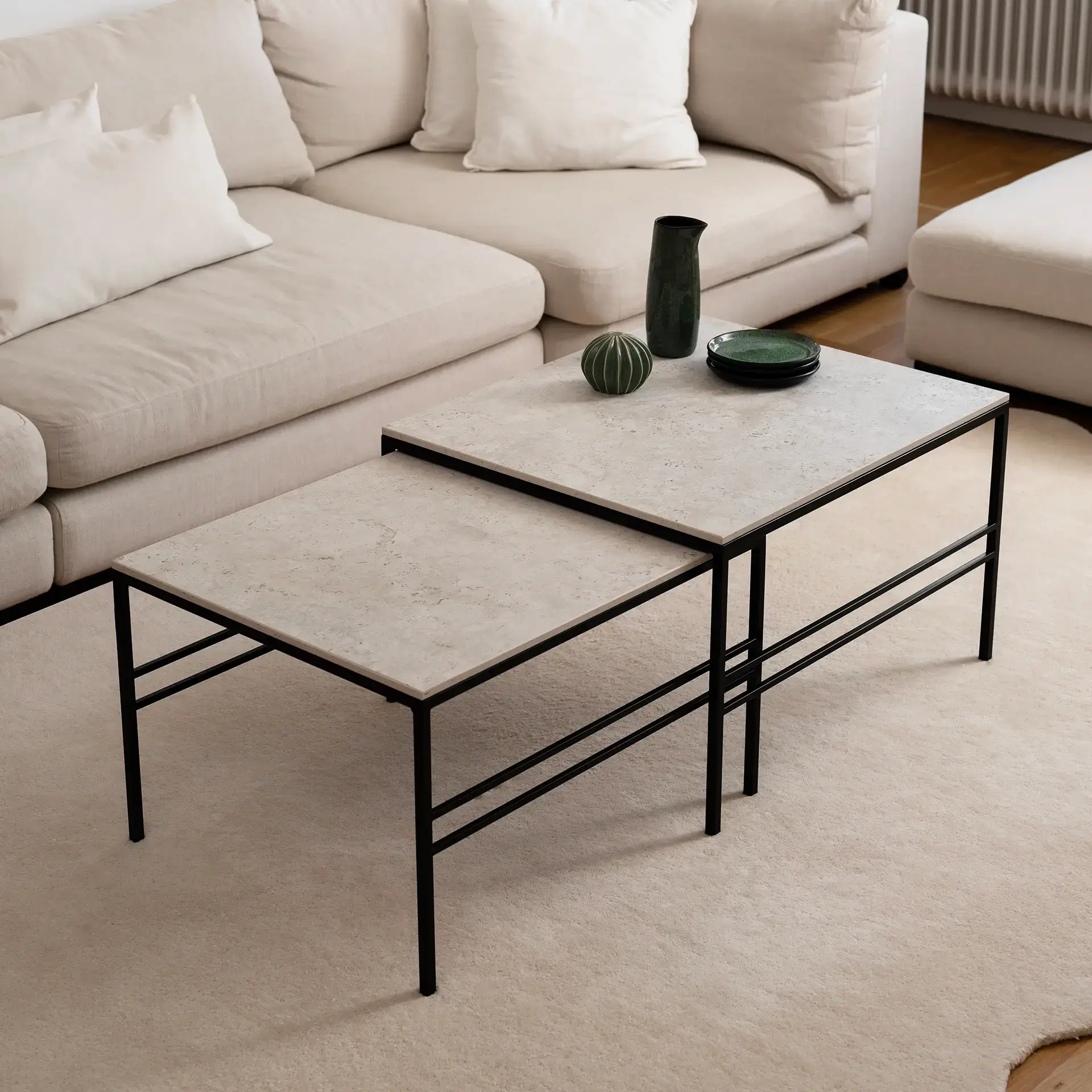 Coffee table Anton - Small set - Black Frame - Sabbia Dekton Top - Image 2
