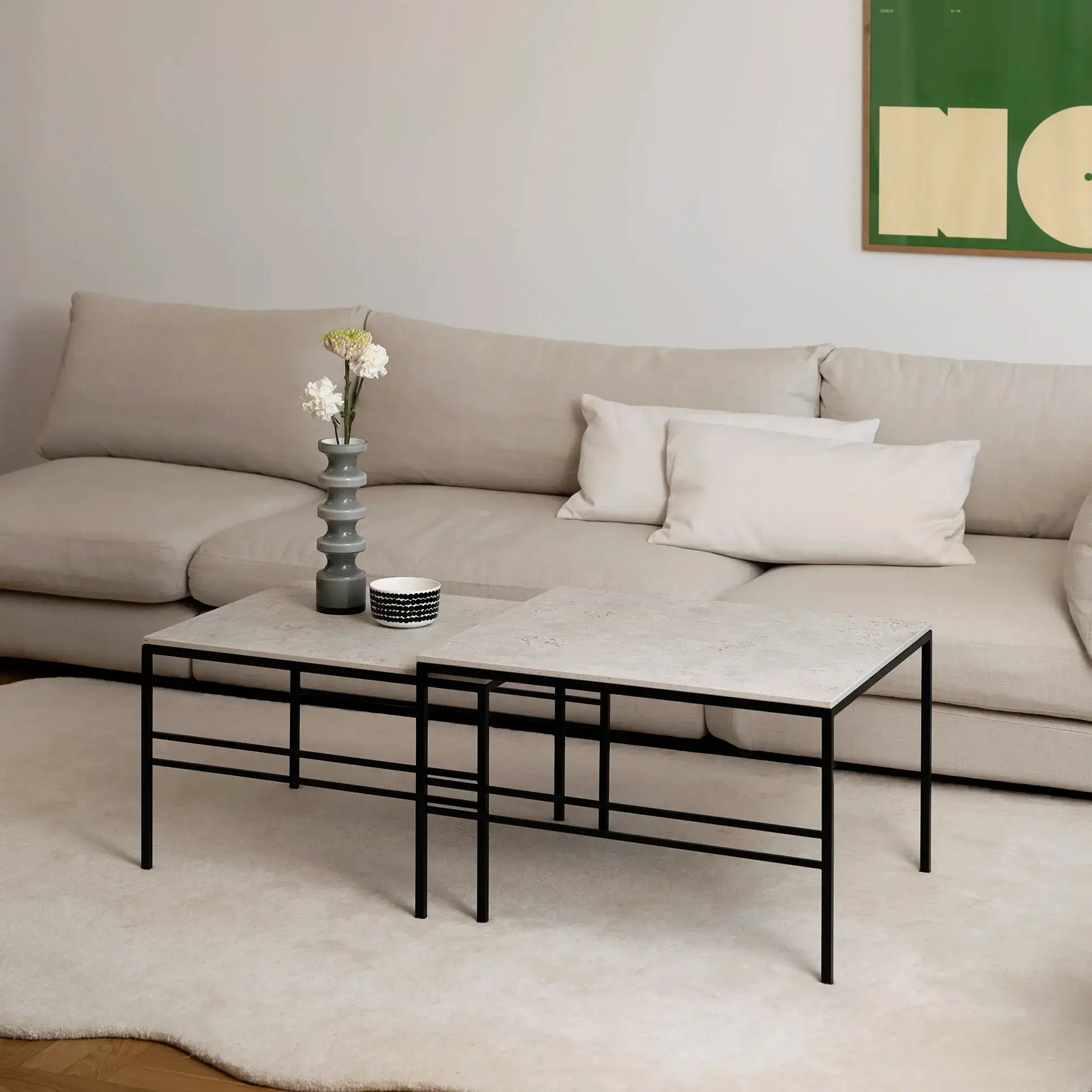 Coffee table Anton - Small set - Black Frame - Sabbia Dekton Top - Image 3