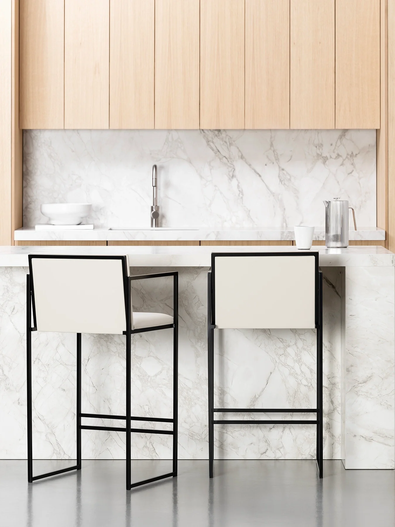 Bar Stool Bruno – Black – Ivory Leather - Image 2