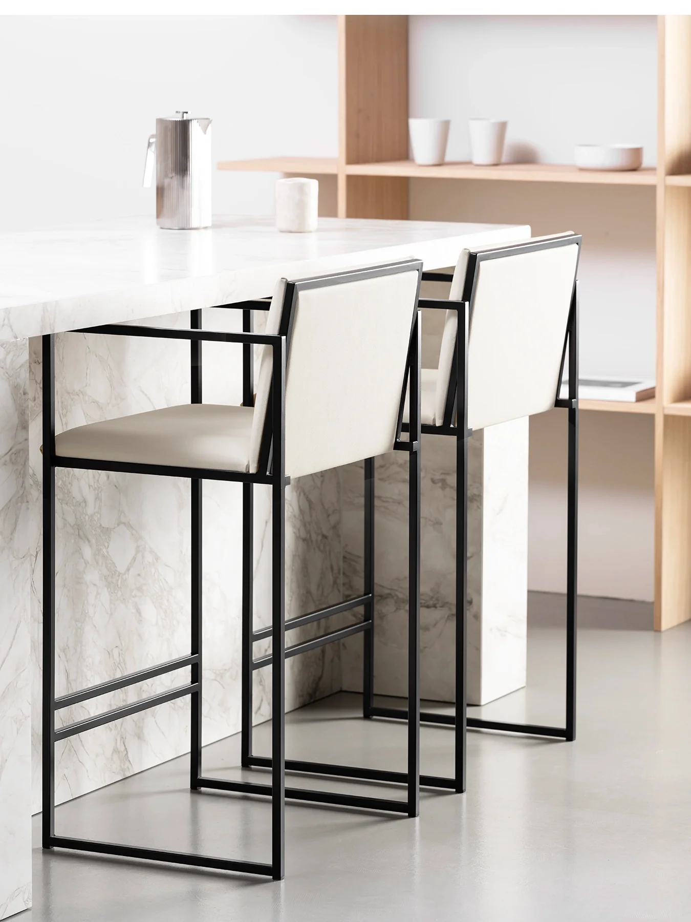 Bar Stool Bruno – Black – Ivory Leather - Image 3