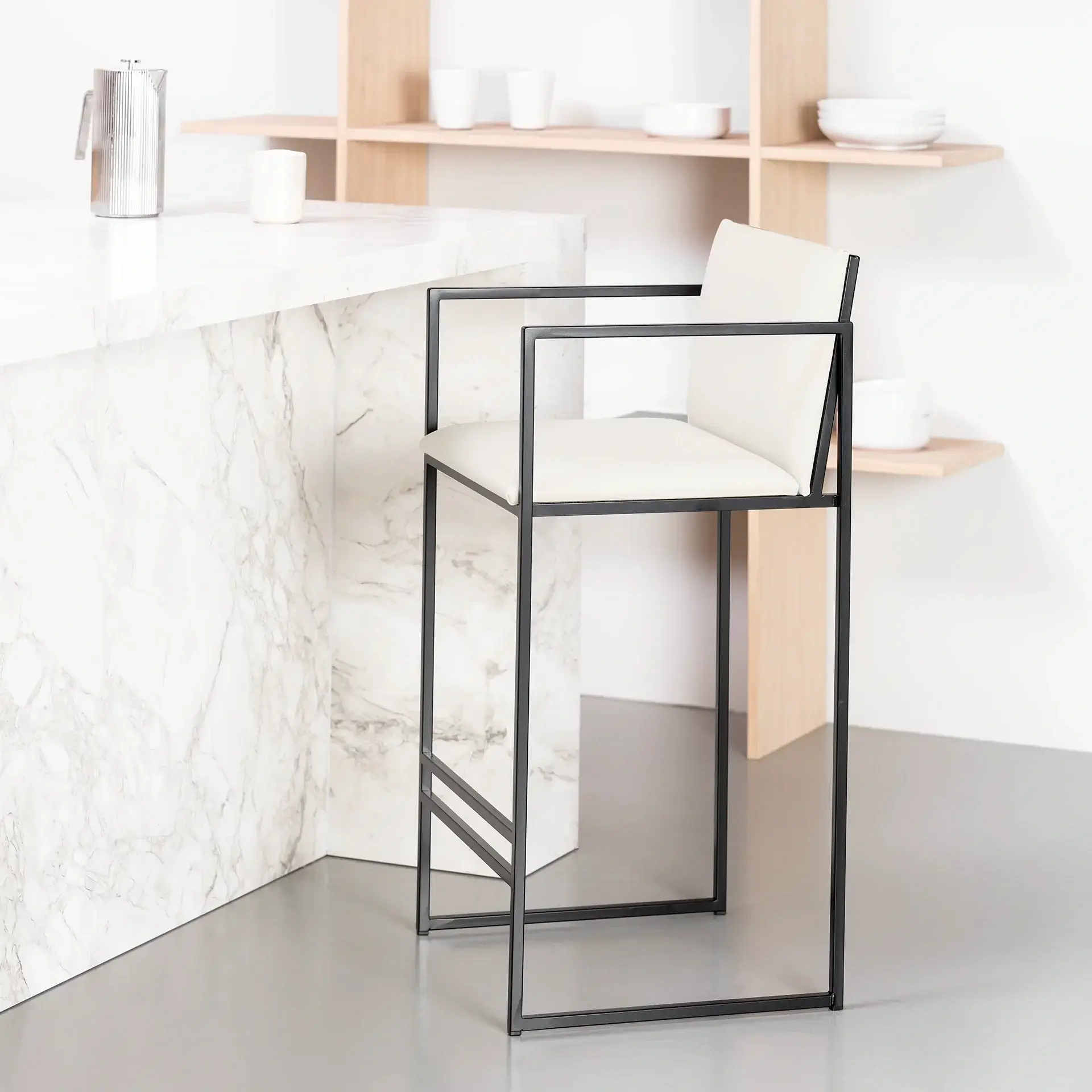 Bar Stool Bruno – Black – Ivory Leather - Image 5