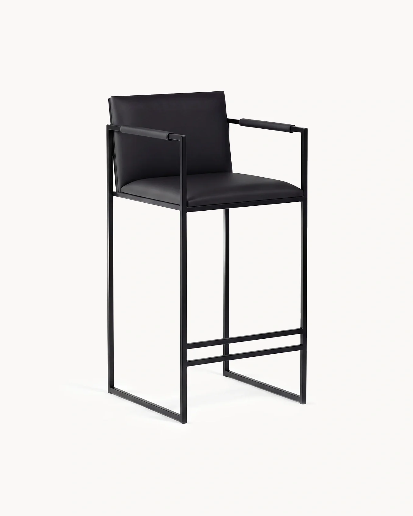 Bar Stool Bruno – Black – Jade Black Leather - Jade Black Armrest