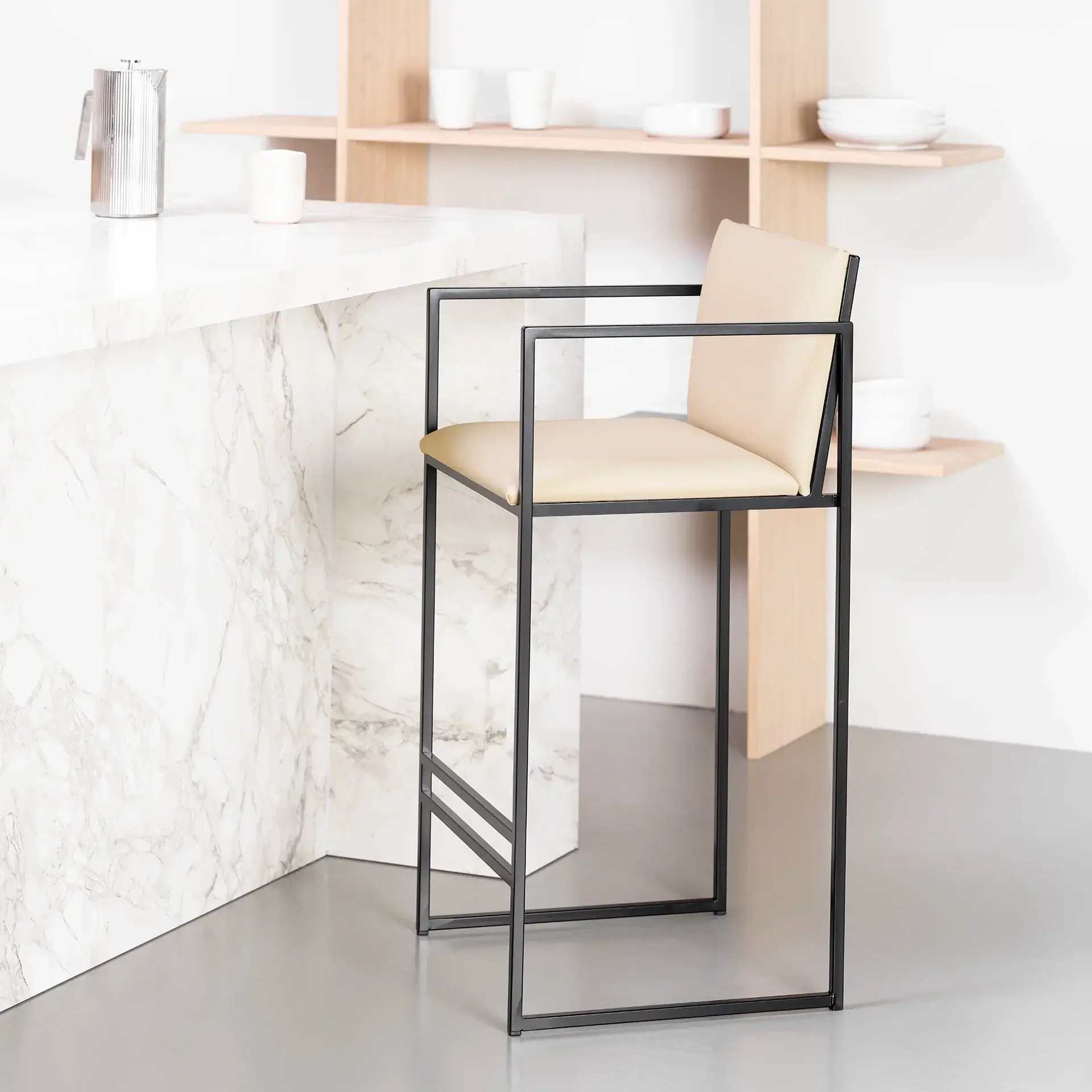 Bar Stool Bruno – Black – Sand Leather - Image 5