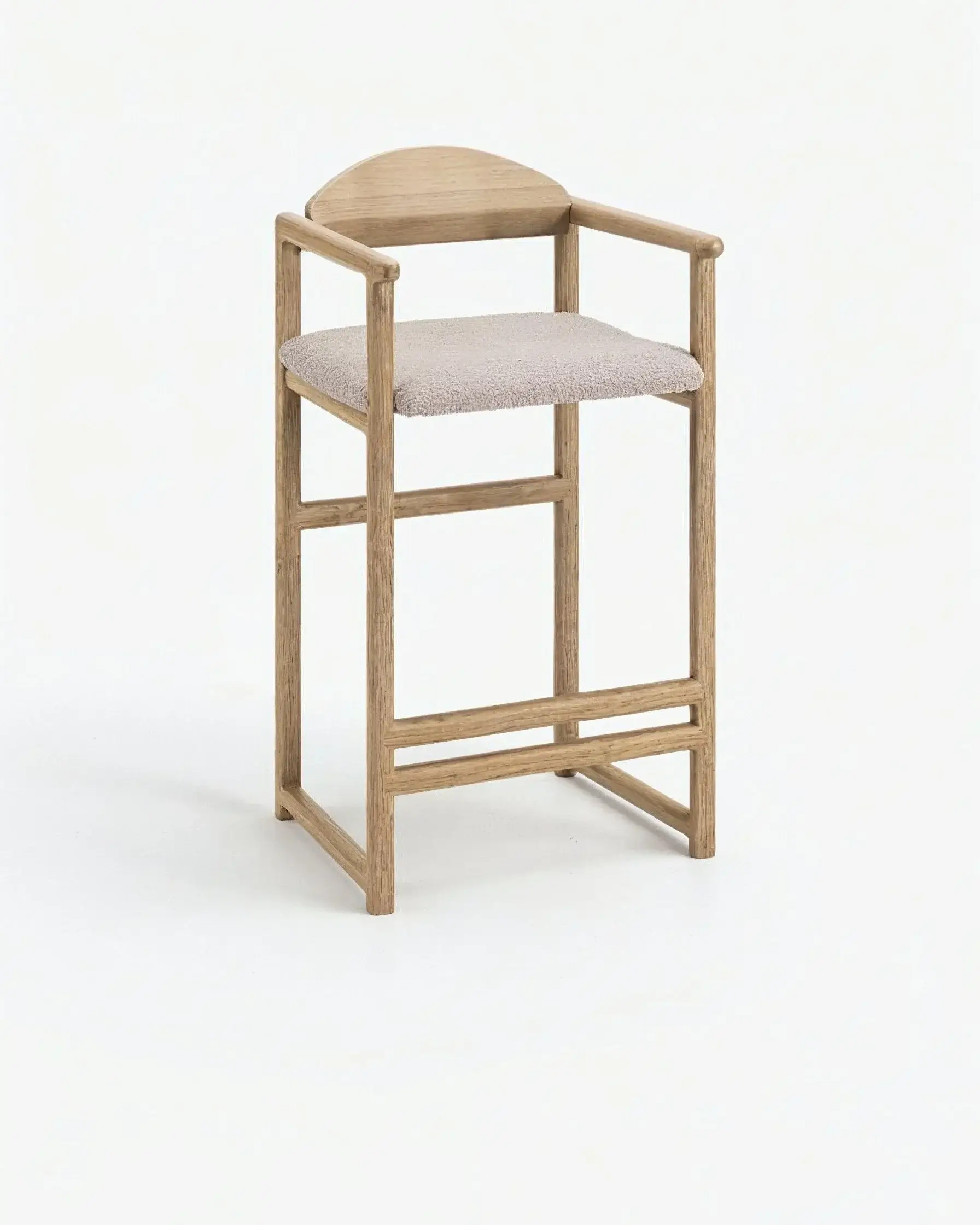 Oak Bar Stool Carl – Oak – Greige Bouclé