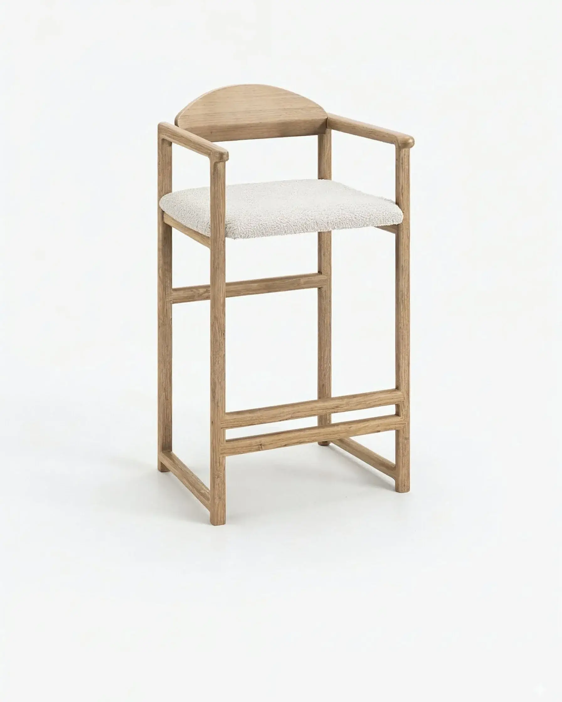 Oak Bar Stool Carl – Oak – Ivory Bouclé