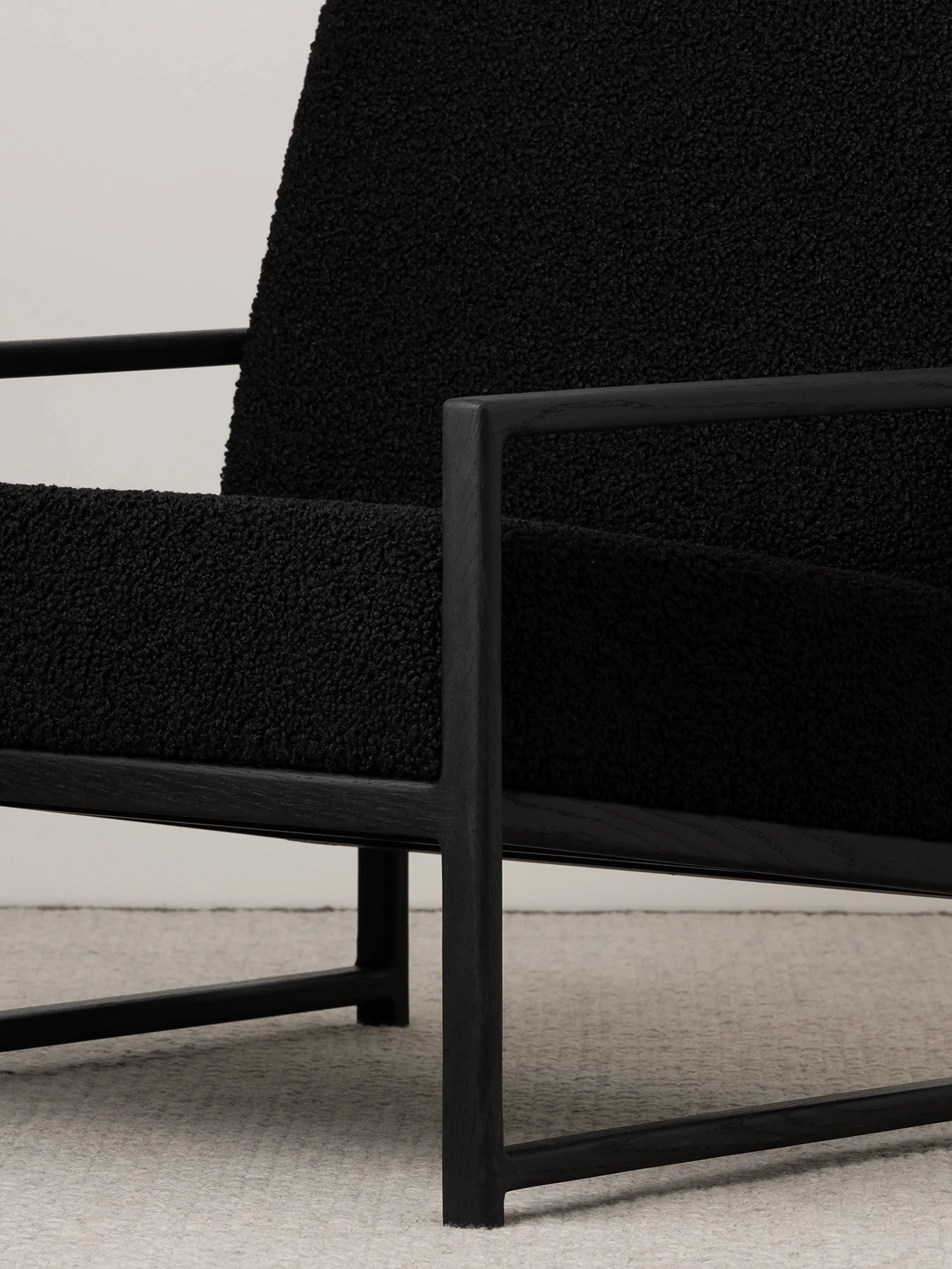 Armchair Einar – Black Oak Frame – Black Bouclé Cushion - Image 3