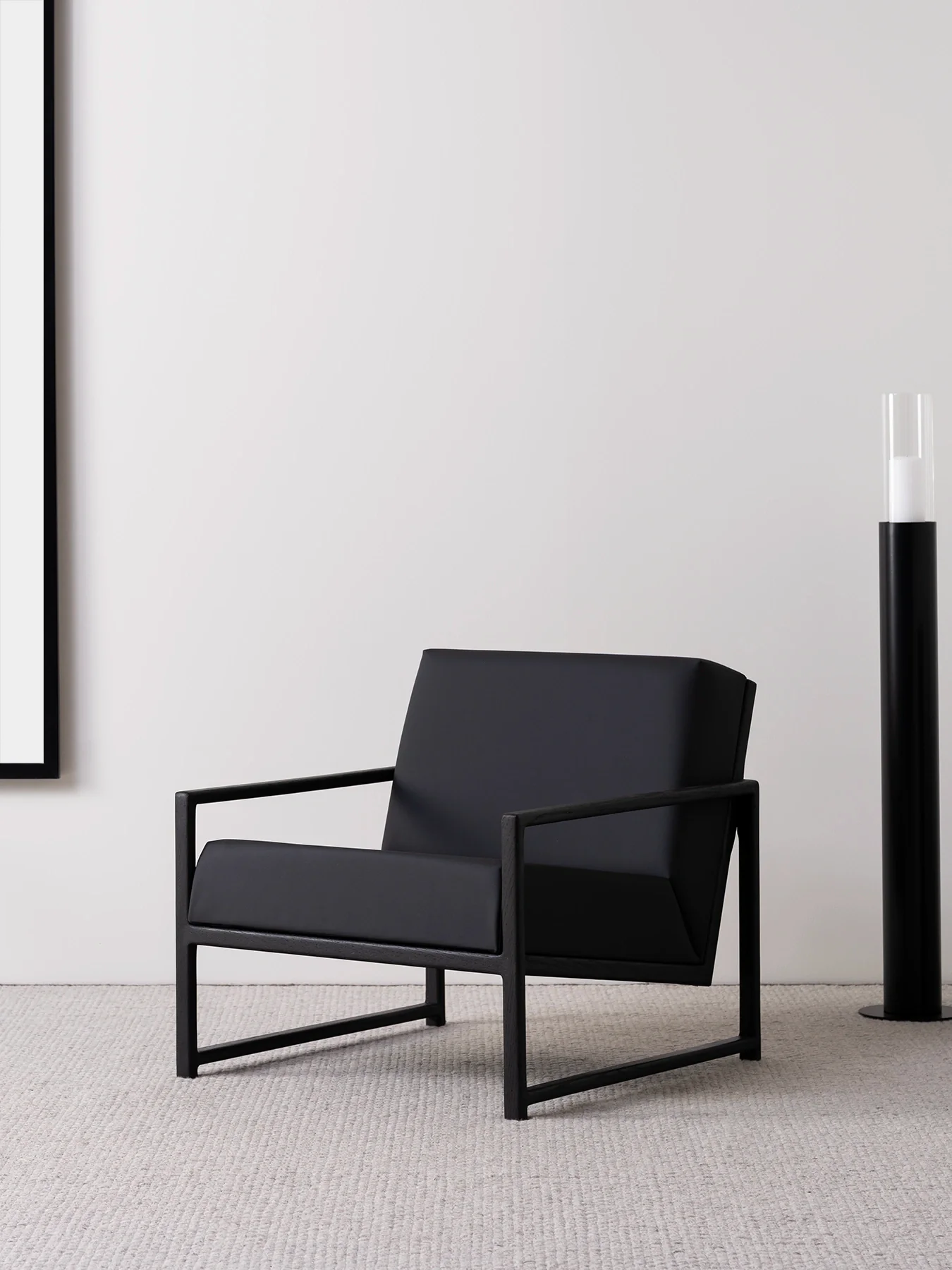 Armchair Einar – Black Oak Frame – Jade Black Leather Cushion - Image 2