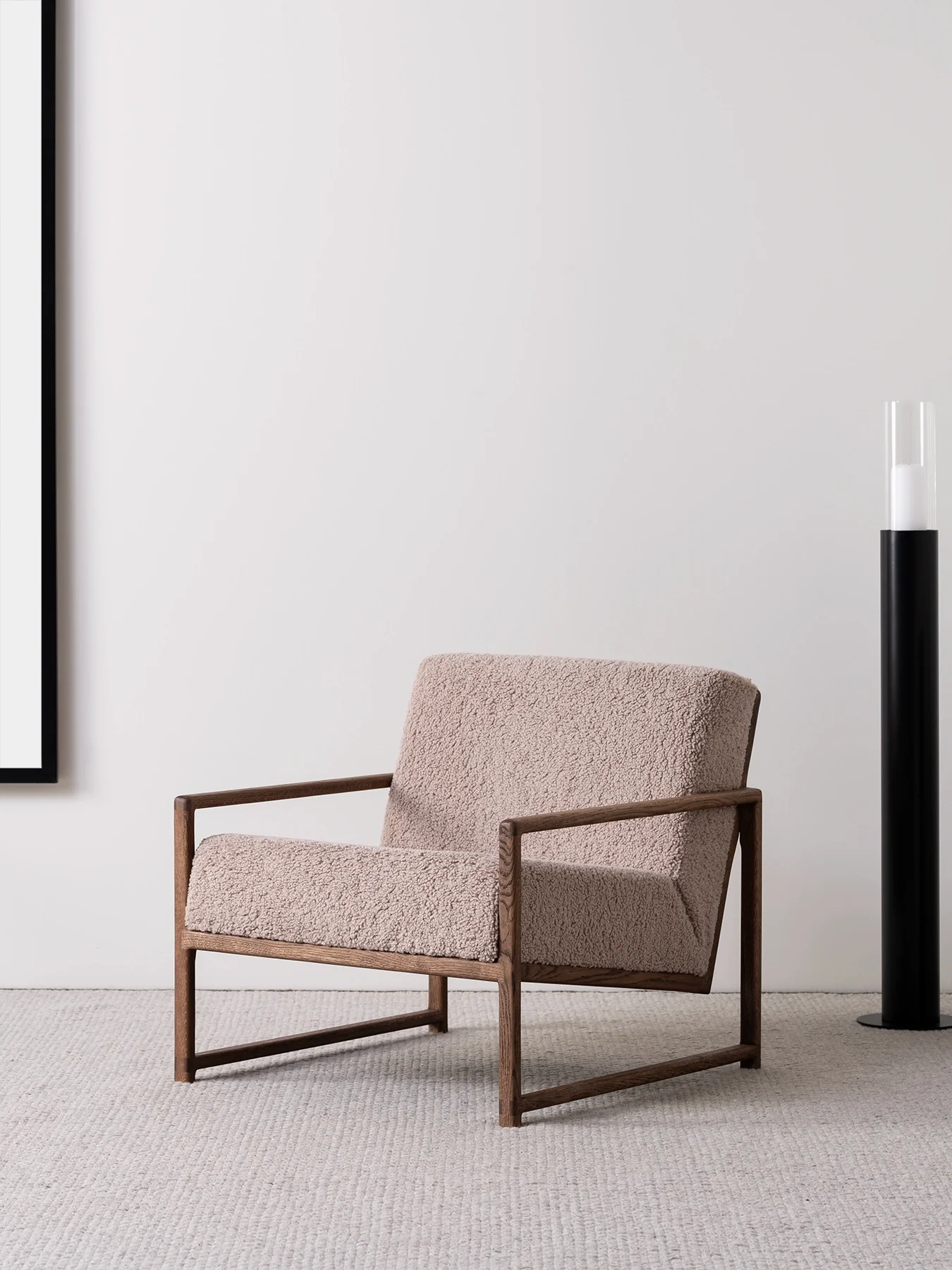 Armchair Einar – Dark Oak Frame – Greige Bouclé Cushion - Image 3