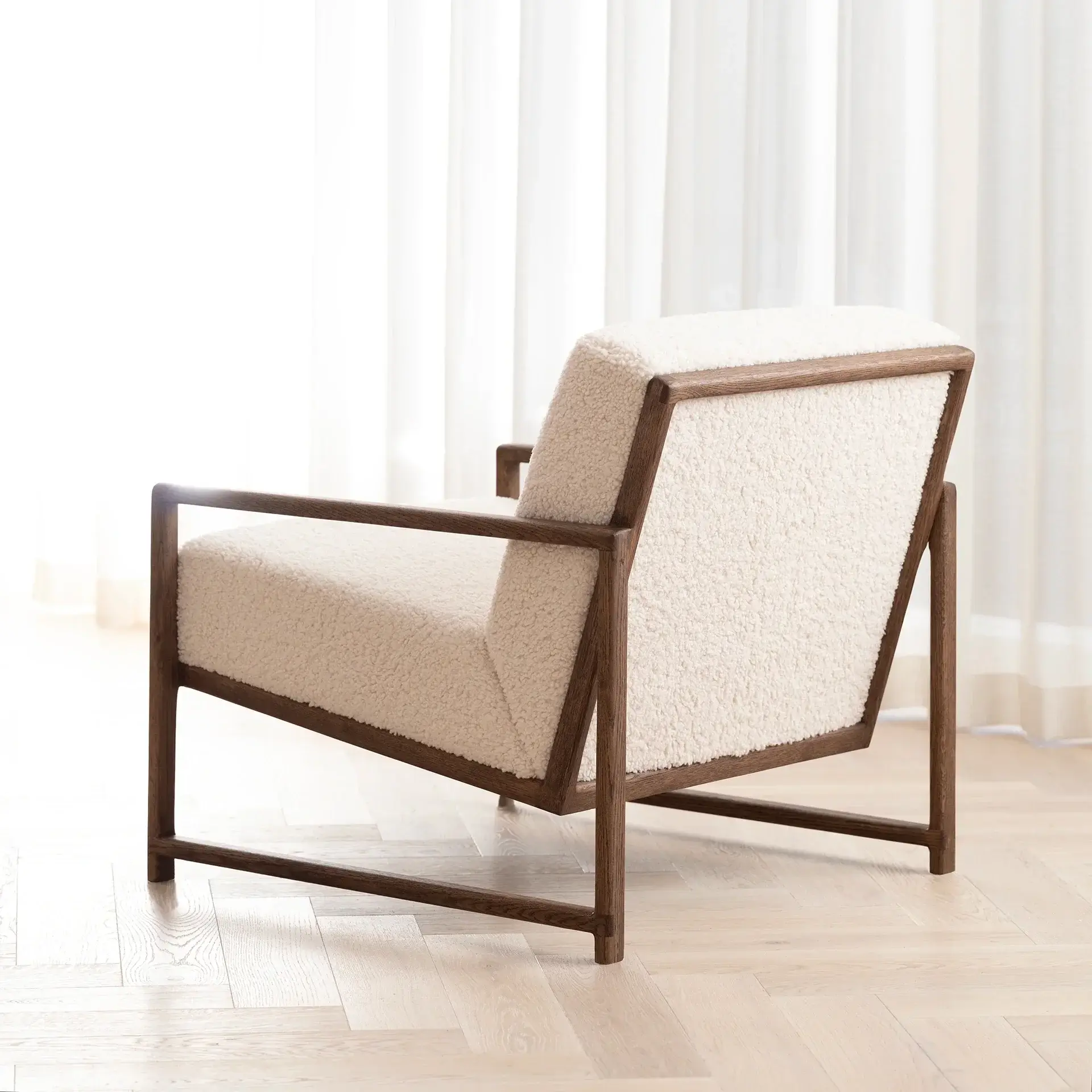 Armchair Einar – Dark Oak Frame – Ivory Bouclé Cushion - Image 7