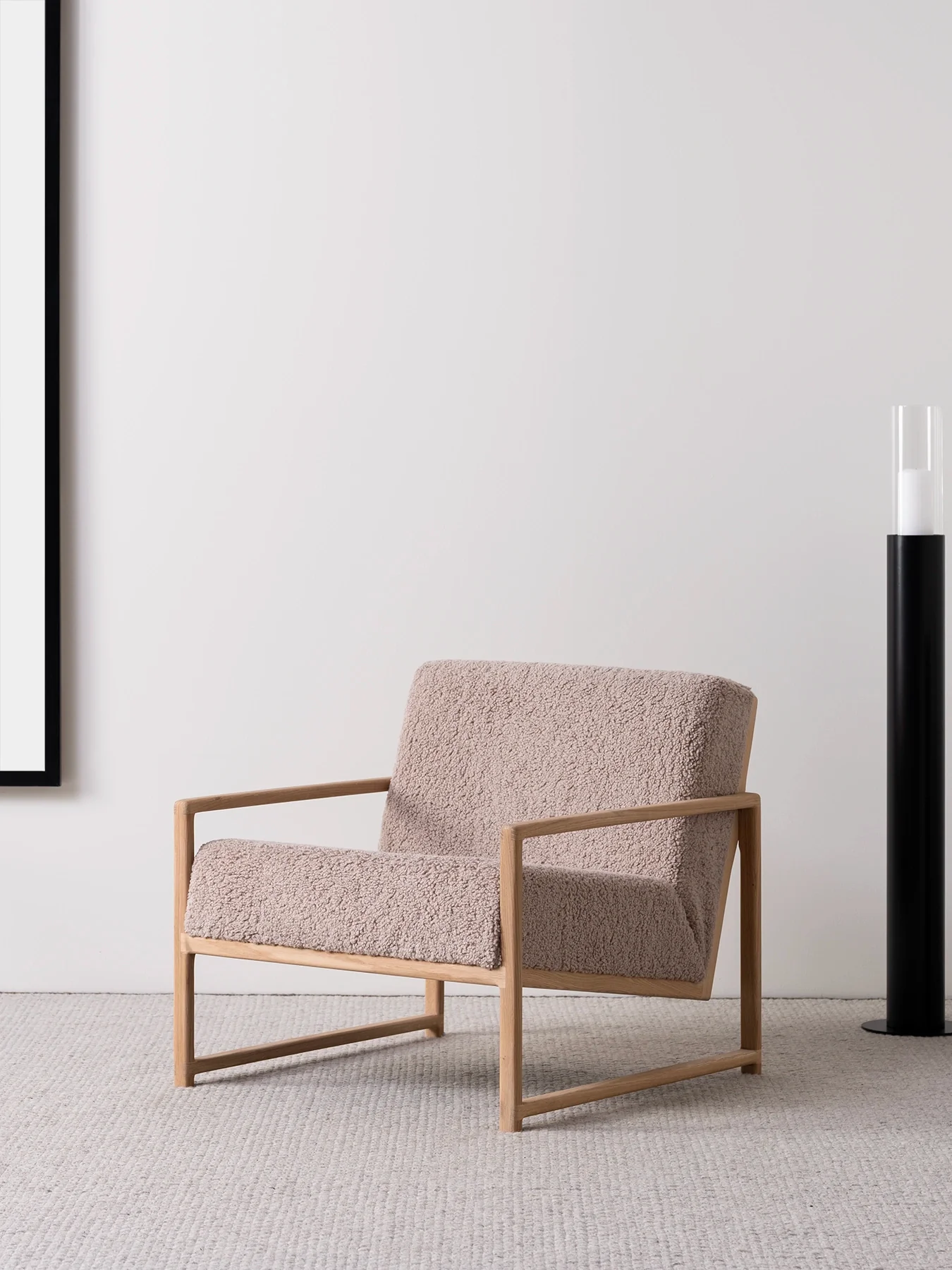 Armchair Einar – Oak Frame – Greige Bouclé Cushion - Image 2