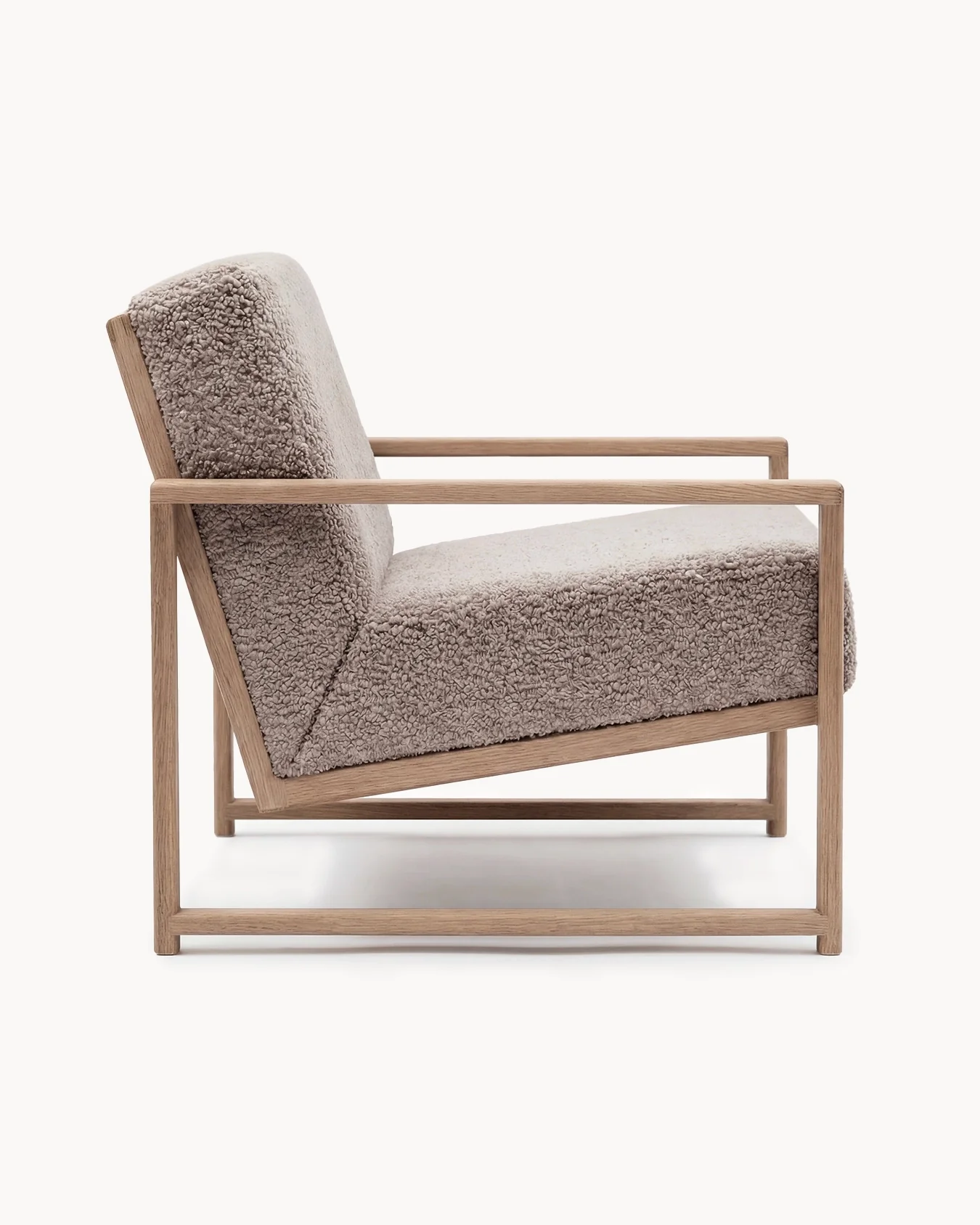 Armchair Einar – Oak Frame – Greige Bouclé Cushion - Image 5