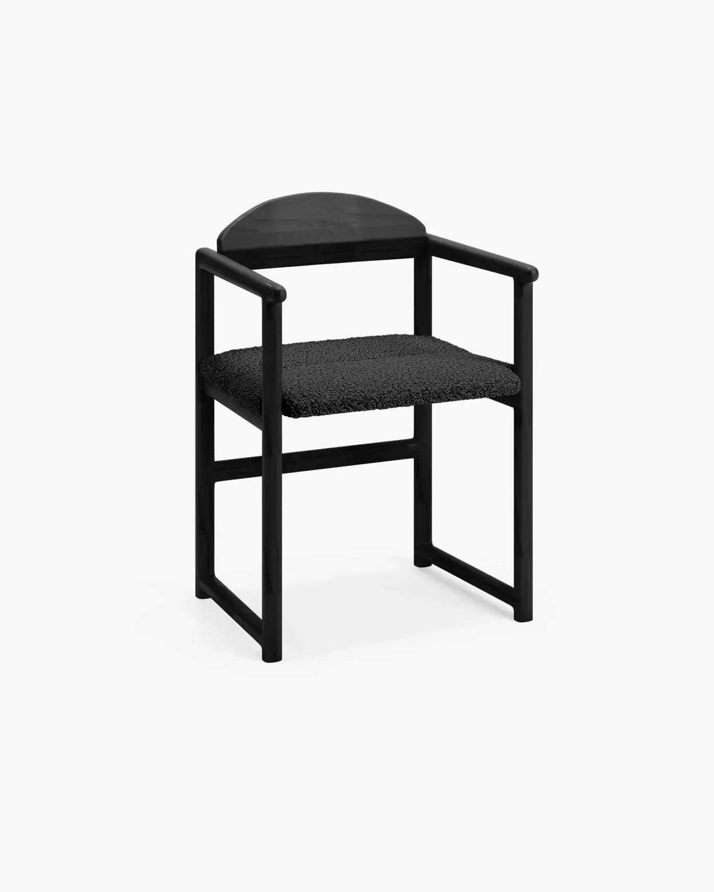 Dining chair Erik - Black Oak Wood Frame - Black bouclé Cushion