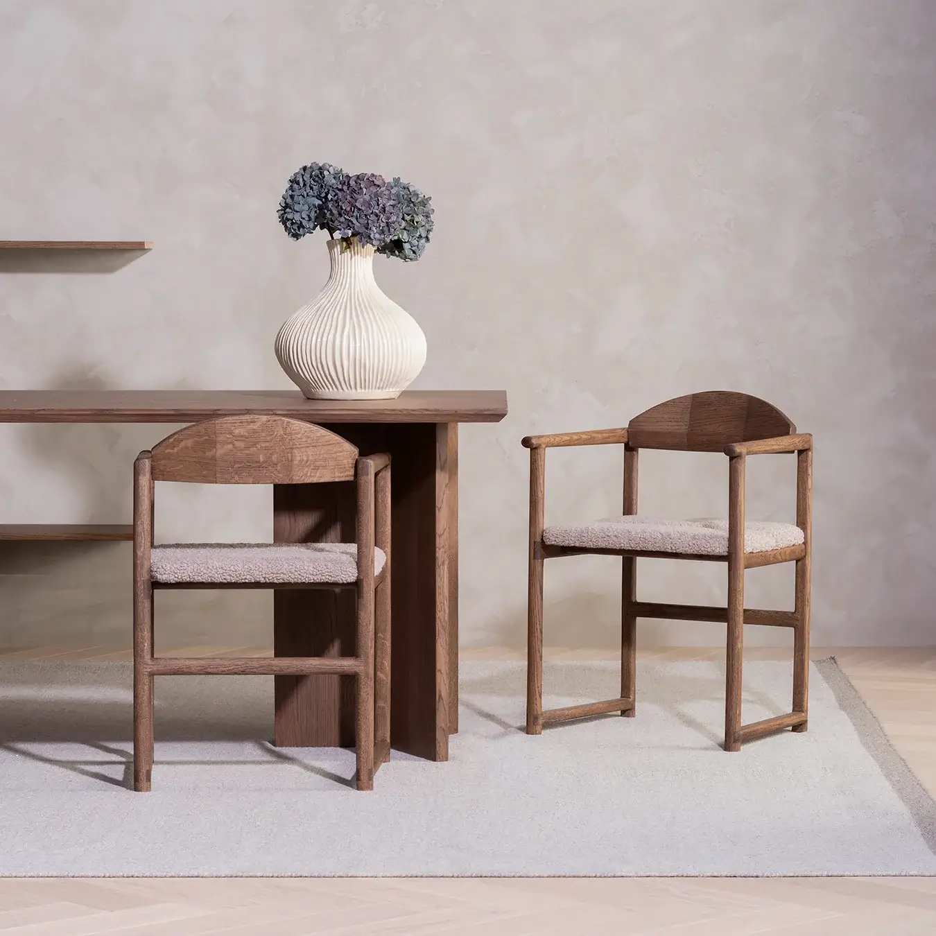 Dining chair Erik - Dark Oak Wood Frame - Greige Bouclé Cushion - Image 2