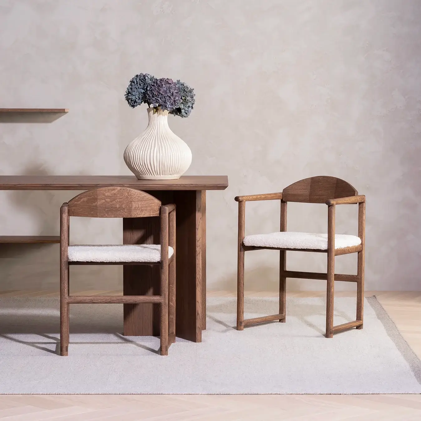 Dining chair Erik - Dark Oak Frame - Ivory Bouclé Cushion - Image 2
