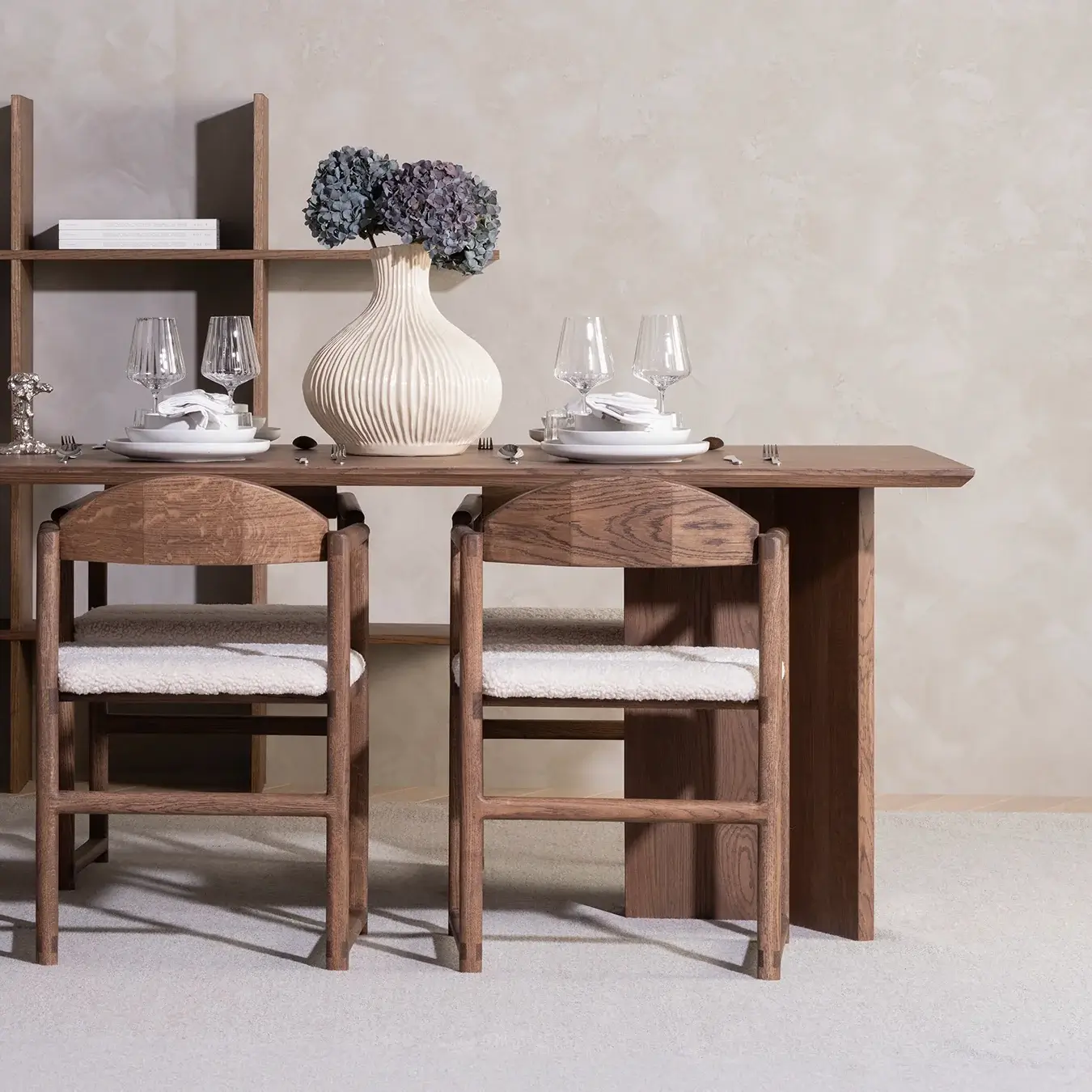 Dining chair Erik - Dark Oak Frame - Ivory Bouclé Cushion - Image 3