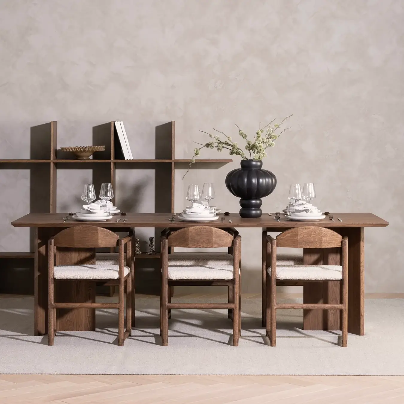 Dining chair Erik - Dark Oak Frame - Ivory Bouclé Cushion - Image 4