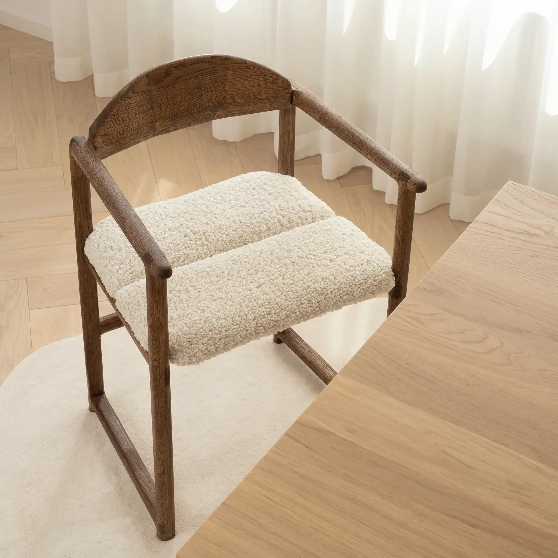 Dining chair Erik - Dark Oak Frame - Ivory Bouclé Cushion - Image 5
