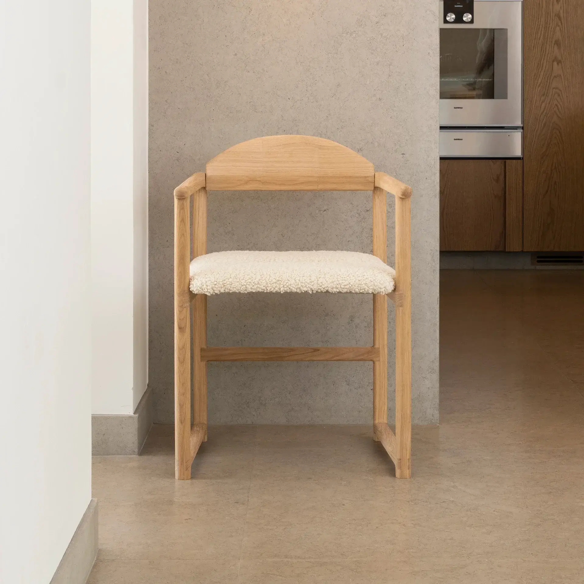 Dining chair Erik - Oak Wood Frame - Ivory bouclé Cushion - Image 3