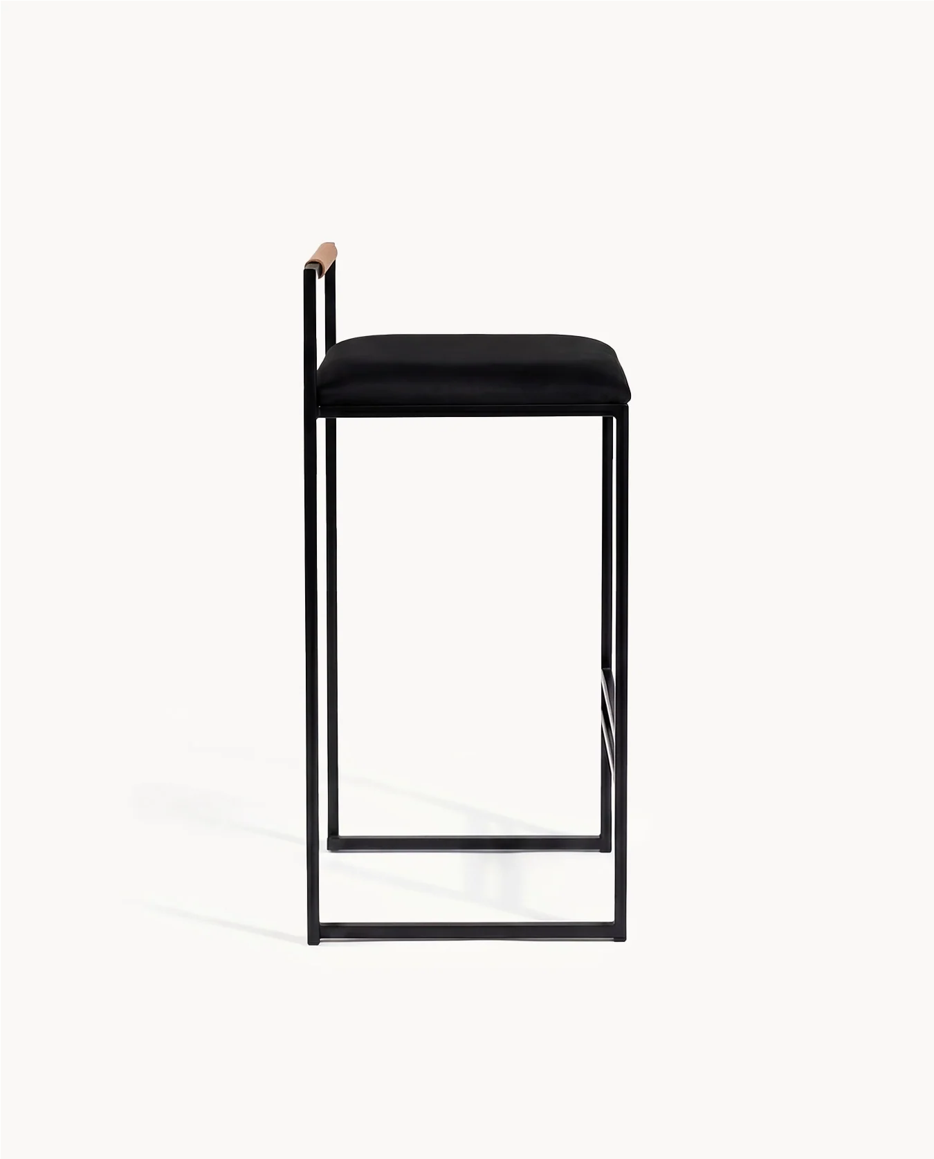 Bar Stool Freja – Black Frame – Black Velvet Cushion & Coffee Bean Backrest - Image 4