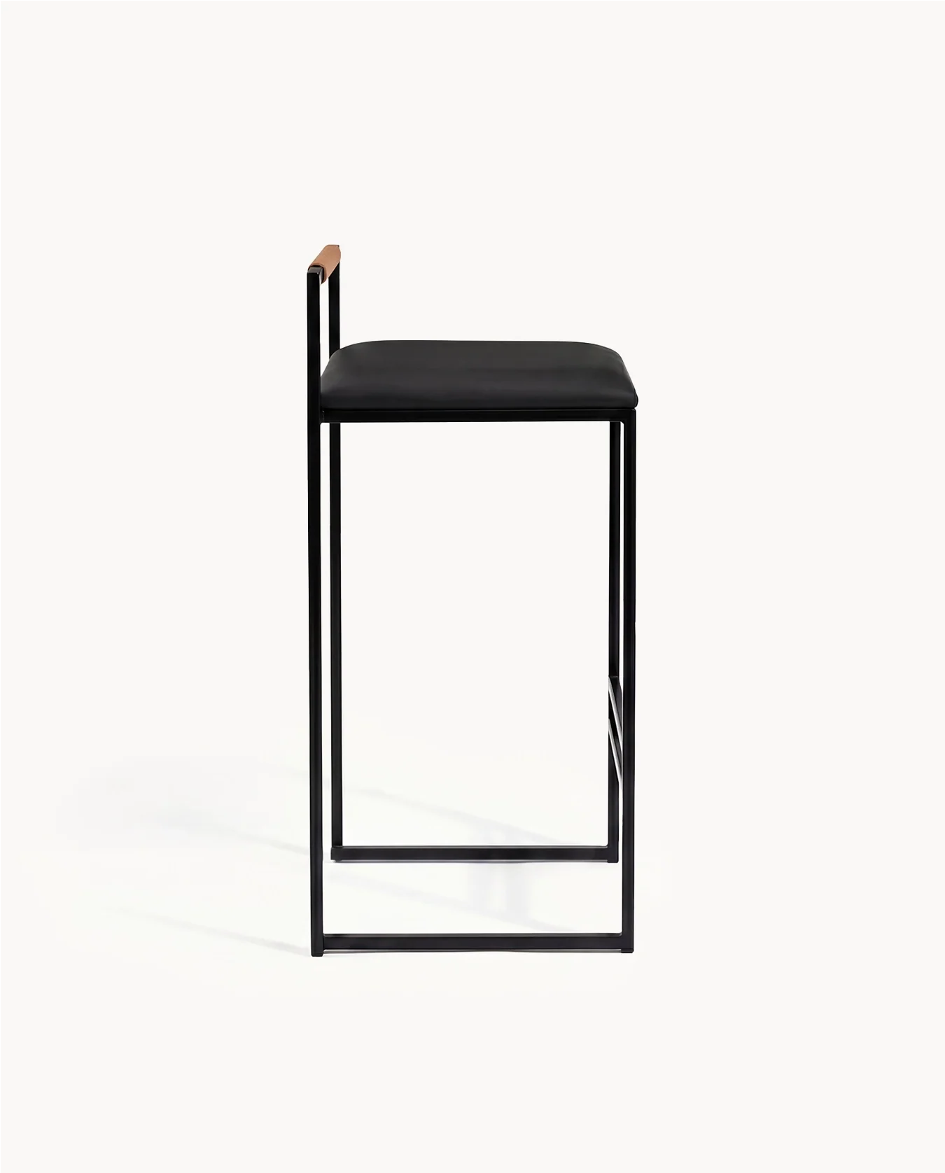 Bar Stool Freja – Black Frame – Black Leather Cushion & Brown Backrest - Image 4
