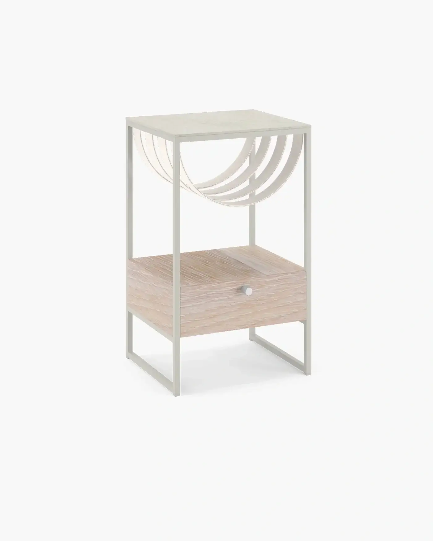 Bedside table Iris  - Beige - Sand Leather Straps - Lunar Dekton Top
