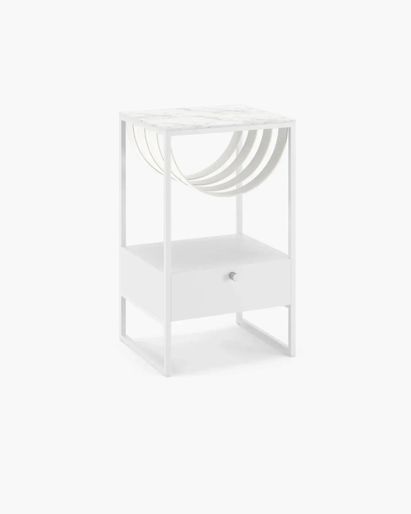 Bedside table Iris - White - Ivory Leather Straps - Entzo dekton