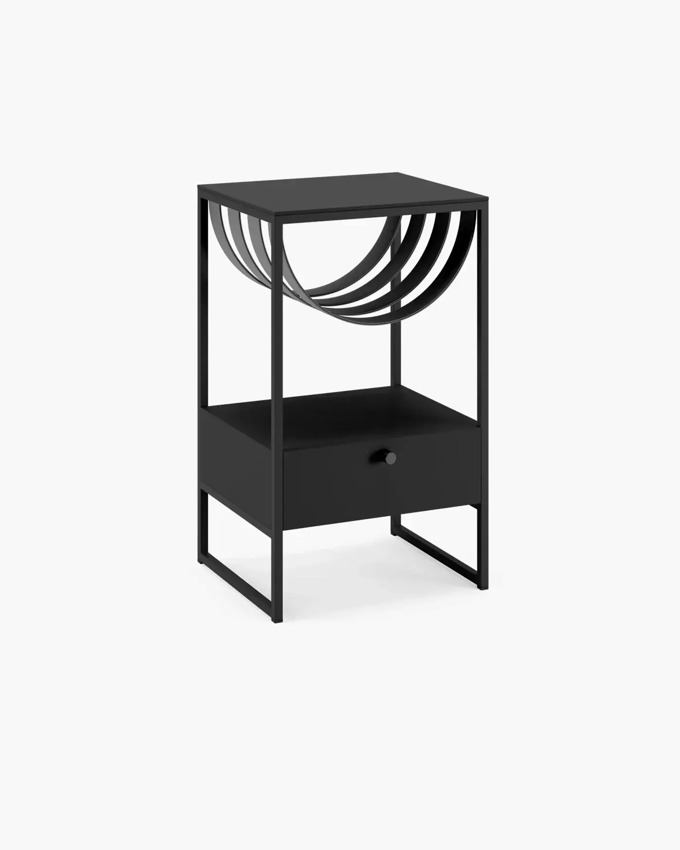 Bedside table Iris  - Black - Jade Black Straps - Black Laminate Top