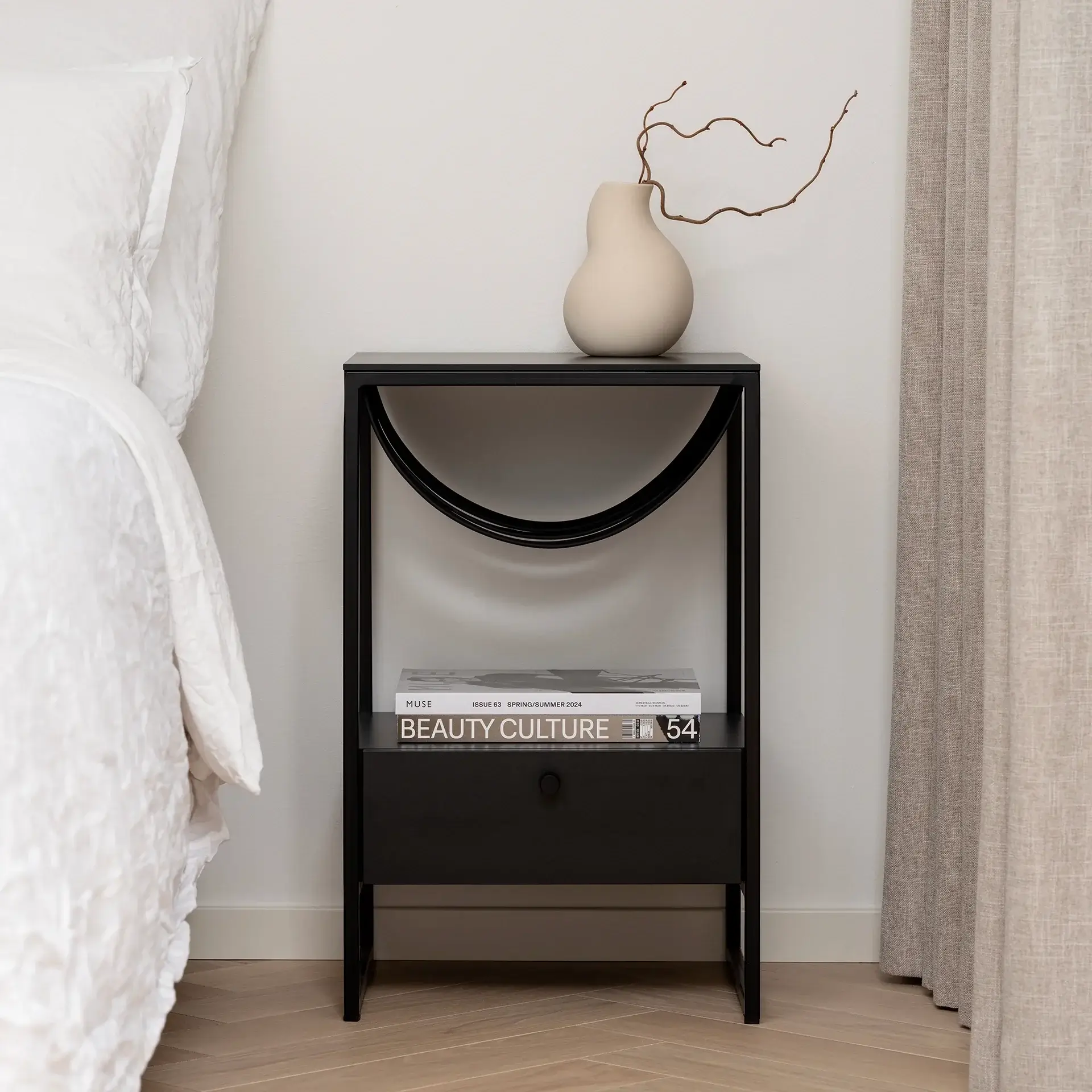 Bedside table Iris  - Black - Jade Black Straps - Black Laminate Top - Image 2