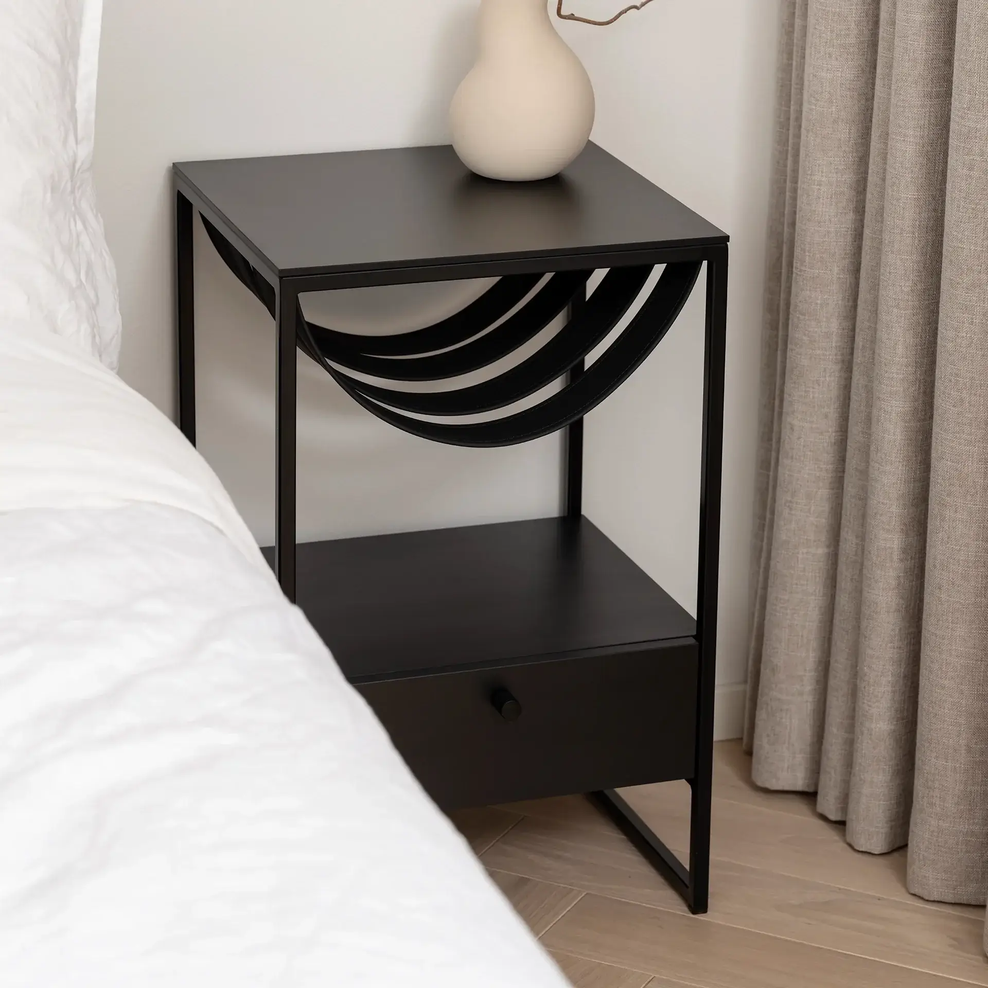 Bedside table Iris  - Black - Jade Black Straps - Black Laminate Top - Image 3
