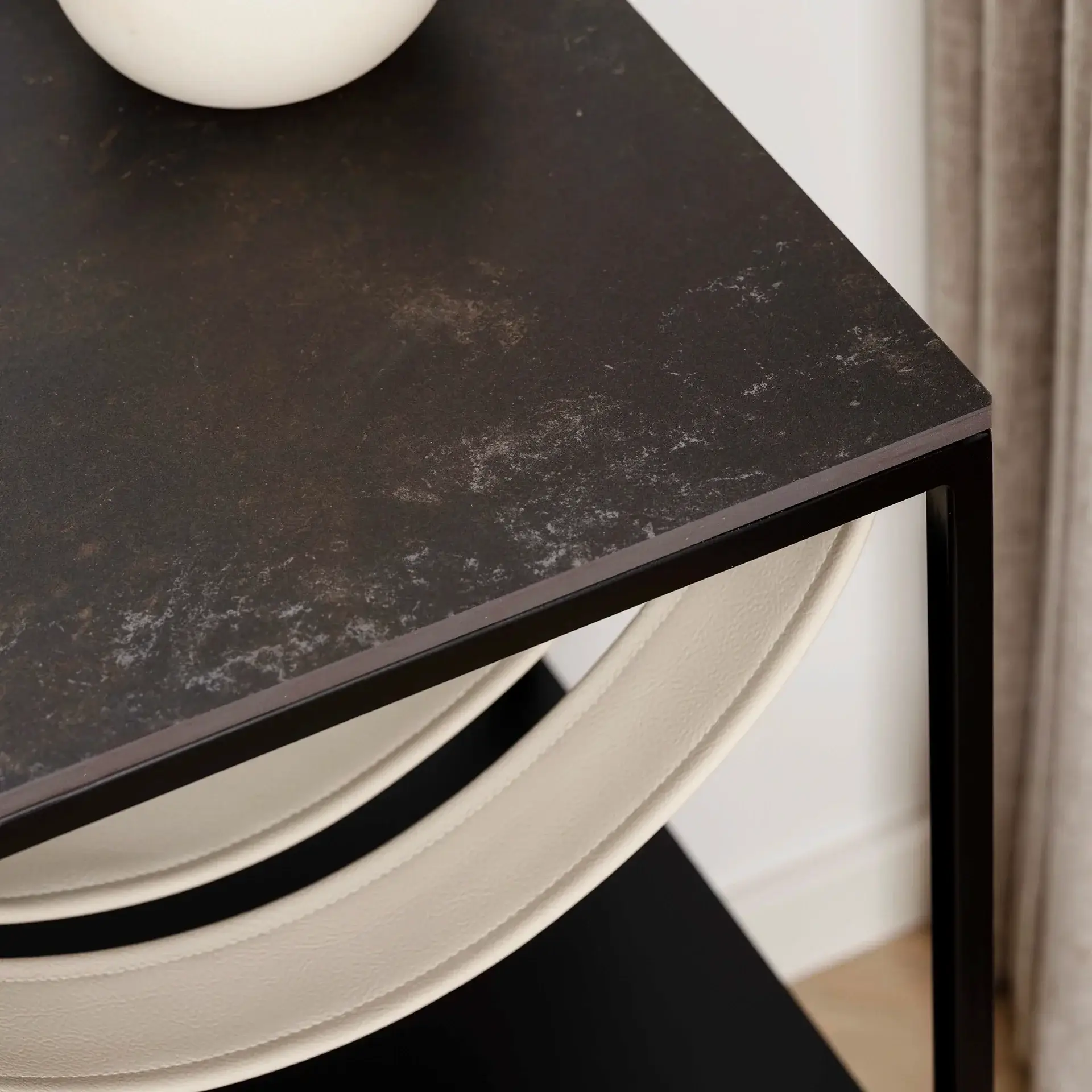 Bedside table Iris - Black - Latte Leather Straps - Kelya Dekton Top - Image 4
