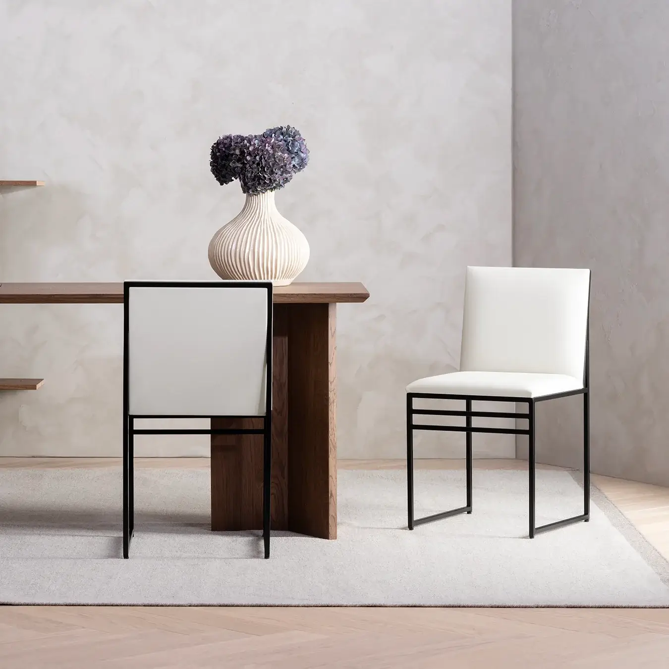 Dining chair Isabell - Black Frame - Ivory leather Cushion - Image 7