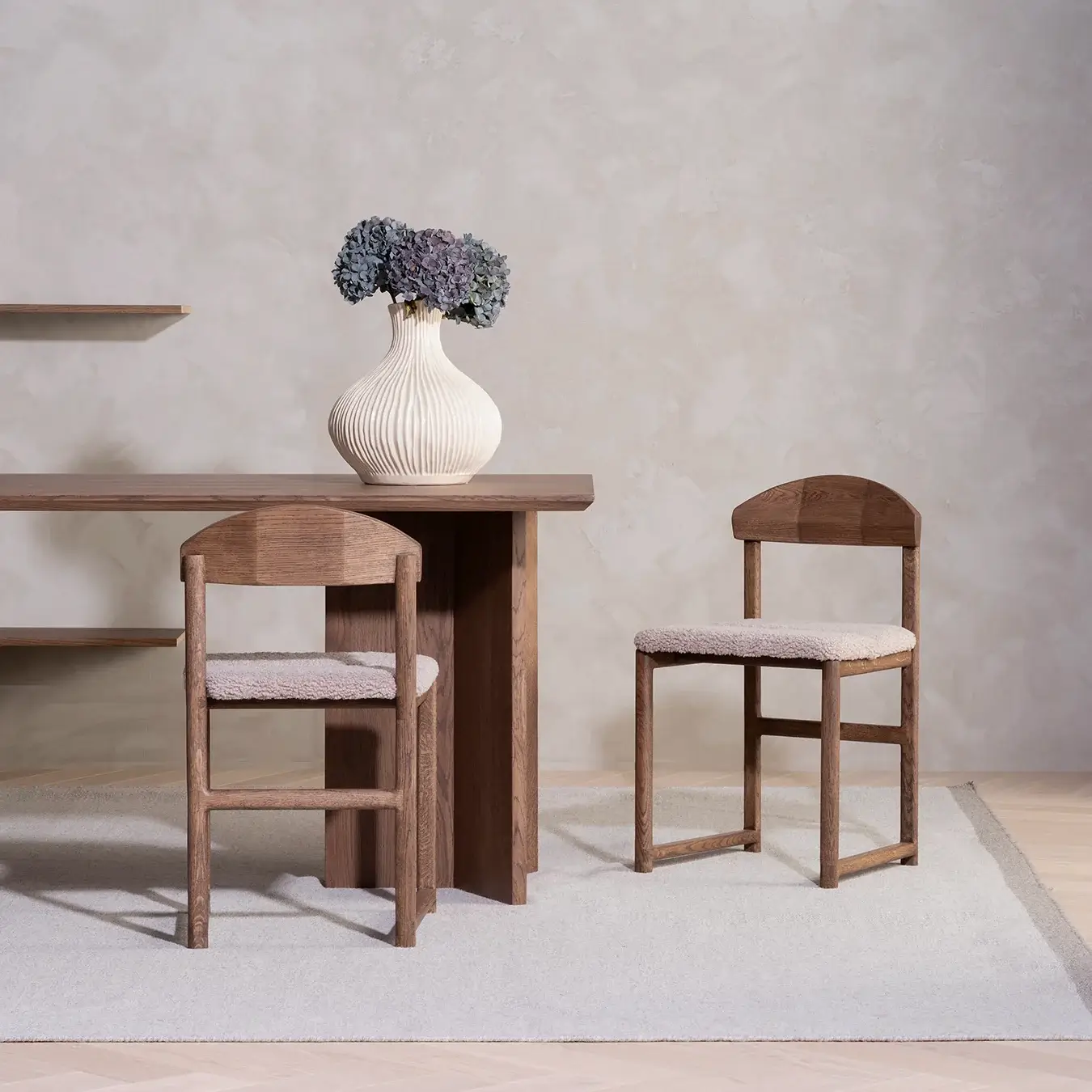 Dining chair Karin - Dark oak Wood Frame - Greige bouclé Cushion - Image 2