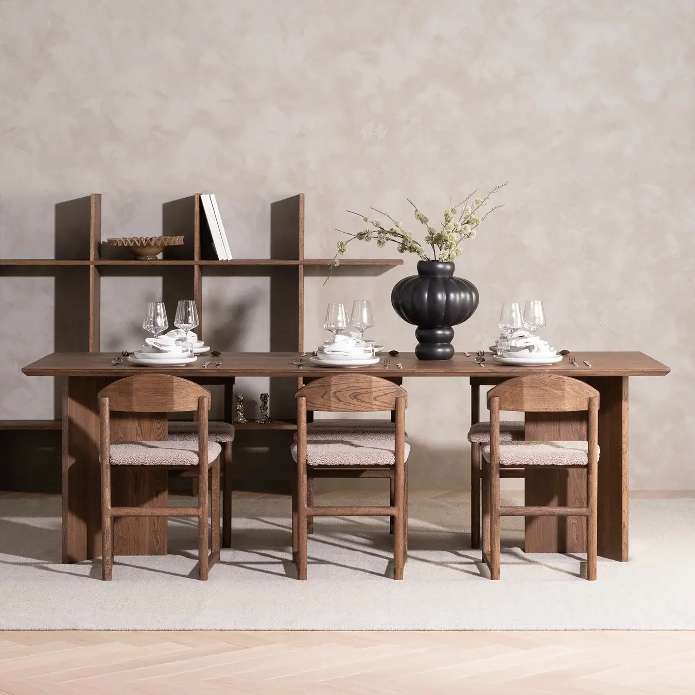 Dining chair Karin - Dark oak Wood Frame - Greige bouclé Cushion - Image 5