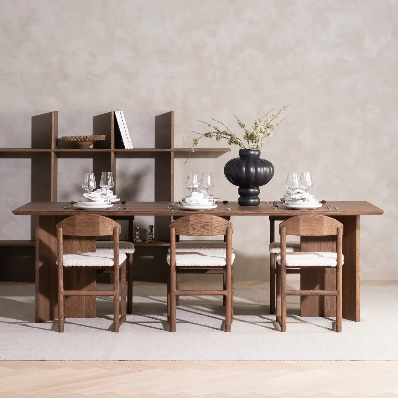 Dining chair Karin - Dark oak Wood - Ivory bouclé Cushion - Image 5