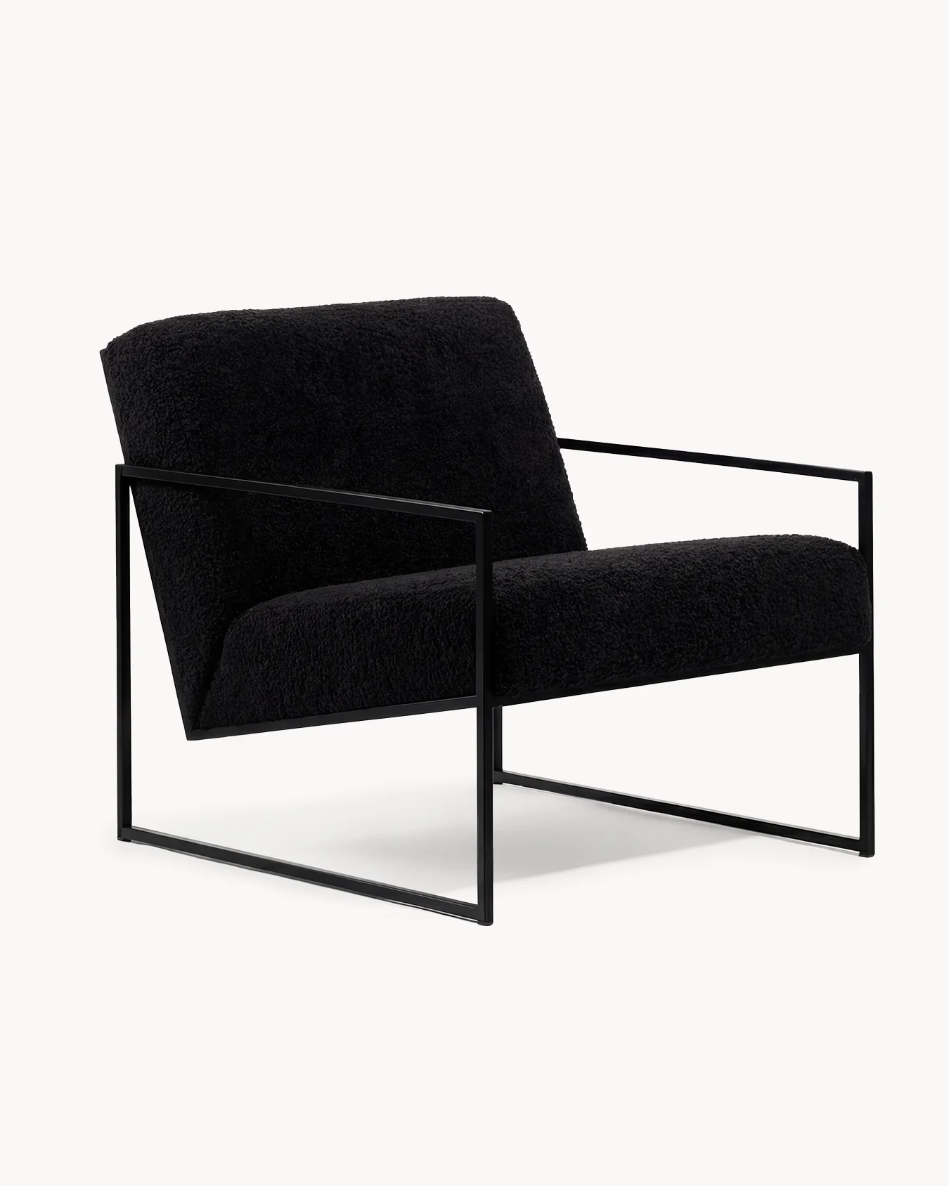 Armchair Kent – Black Frame – Black Bouclé Cushion