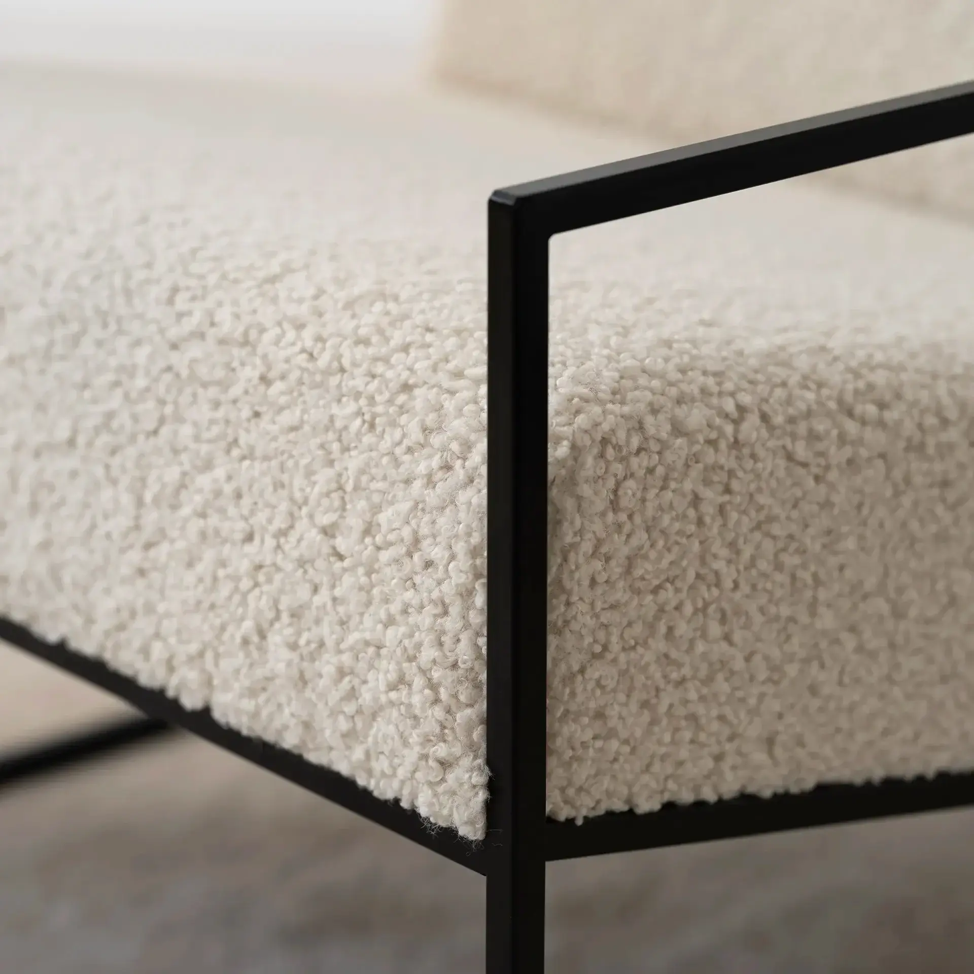 Armchair Kent – Black Frame – Ivory Bouclé Cushion - Image 5