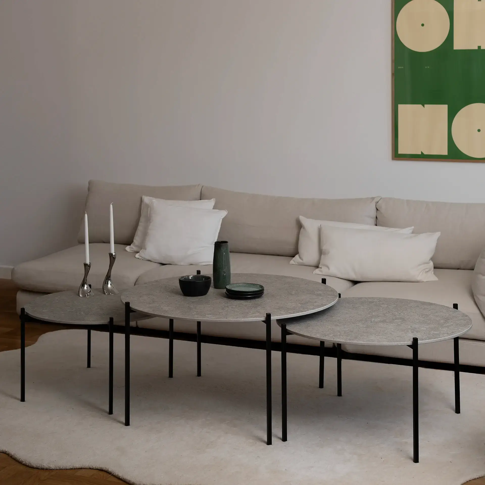 Coffee table Leo - Large set - Black Frame - Grigio Dekton Top - Image 2