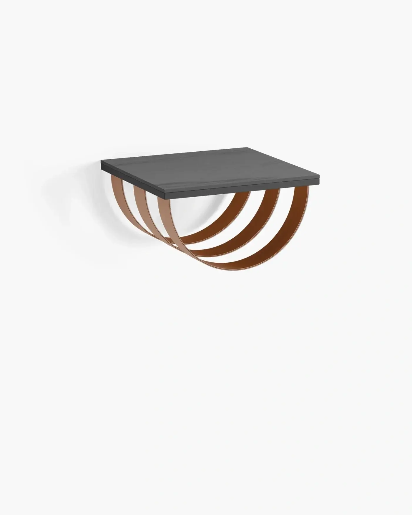 Wall shelf Lisa - Black - Black oak Wood Top- Chocolate Leather Straps