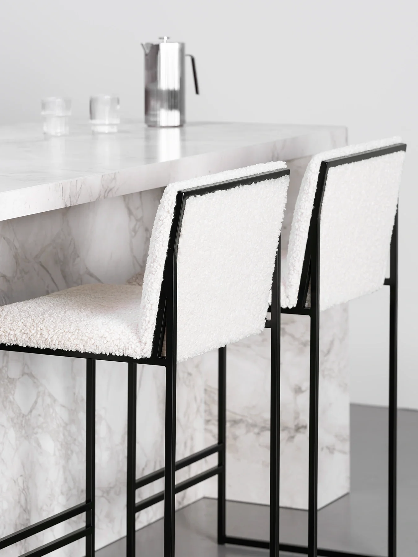Bar Stool Philip – Black Frame – Ivory Bouclé Cushion - Image 3