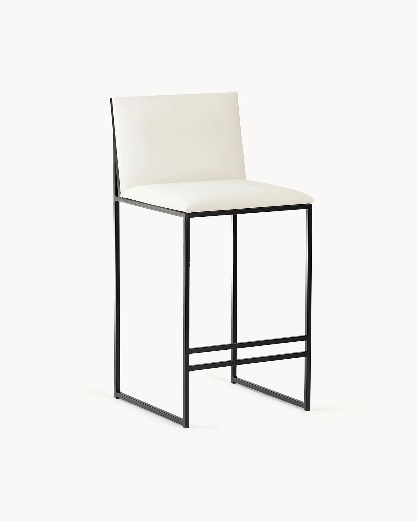 Bar Stool Philip – Black Frame – Ivory Leather Cushion