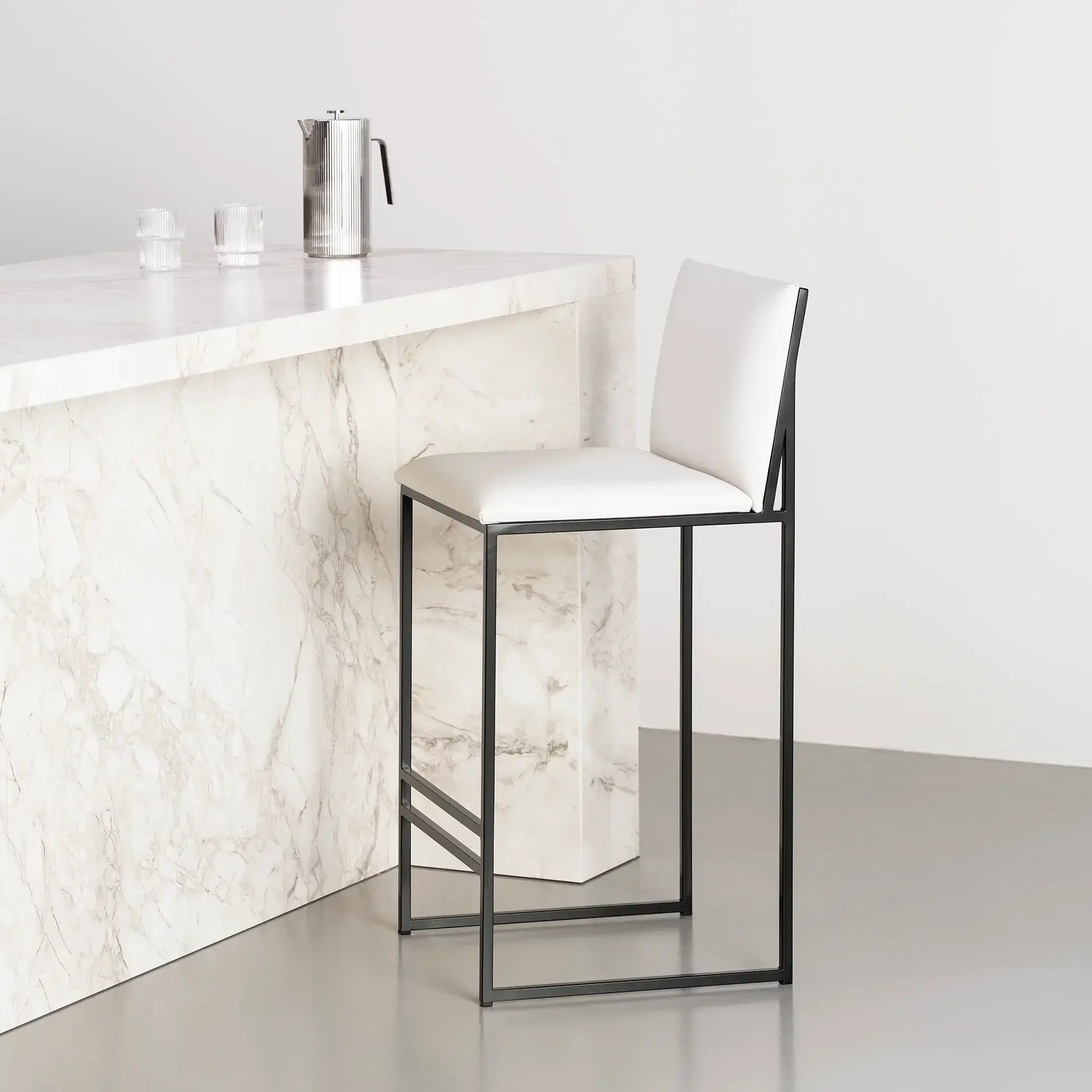 Bar Stool Philip – Black Frame – Ivory Leather Cushion - Image 6