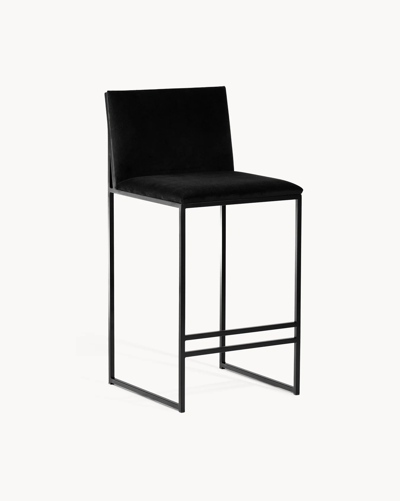 Bar Stool Philip – Black Steel Frame, Black Velvet Cushion