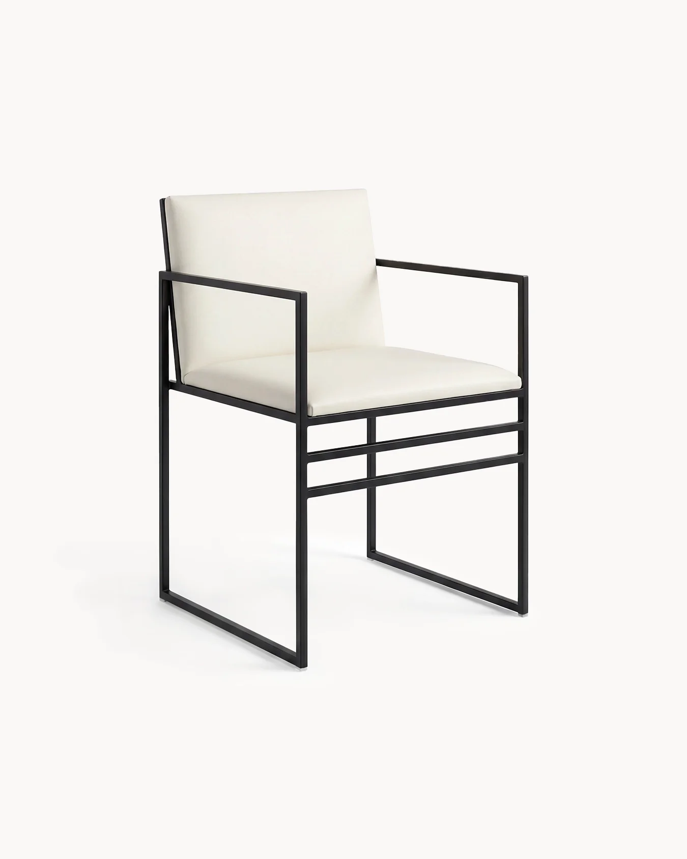 Dining chair Sella - Black Frame - Ivory leather Armrest