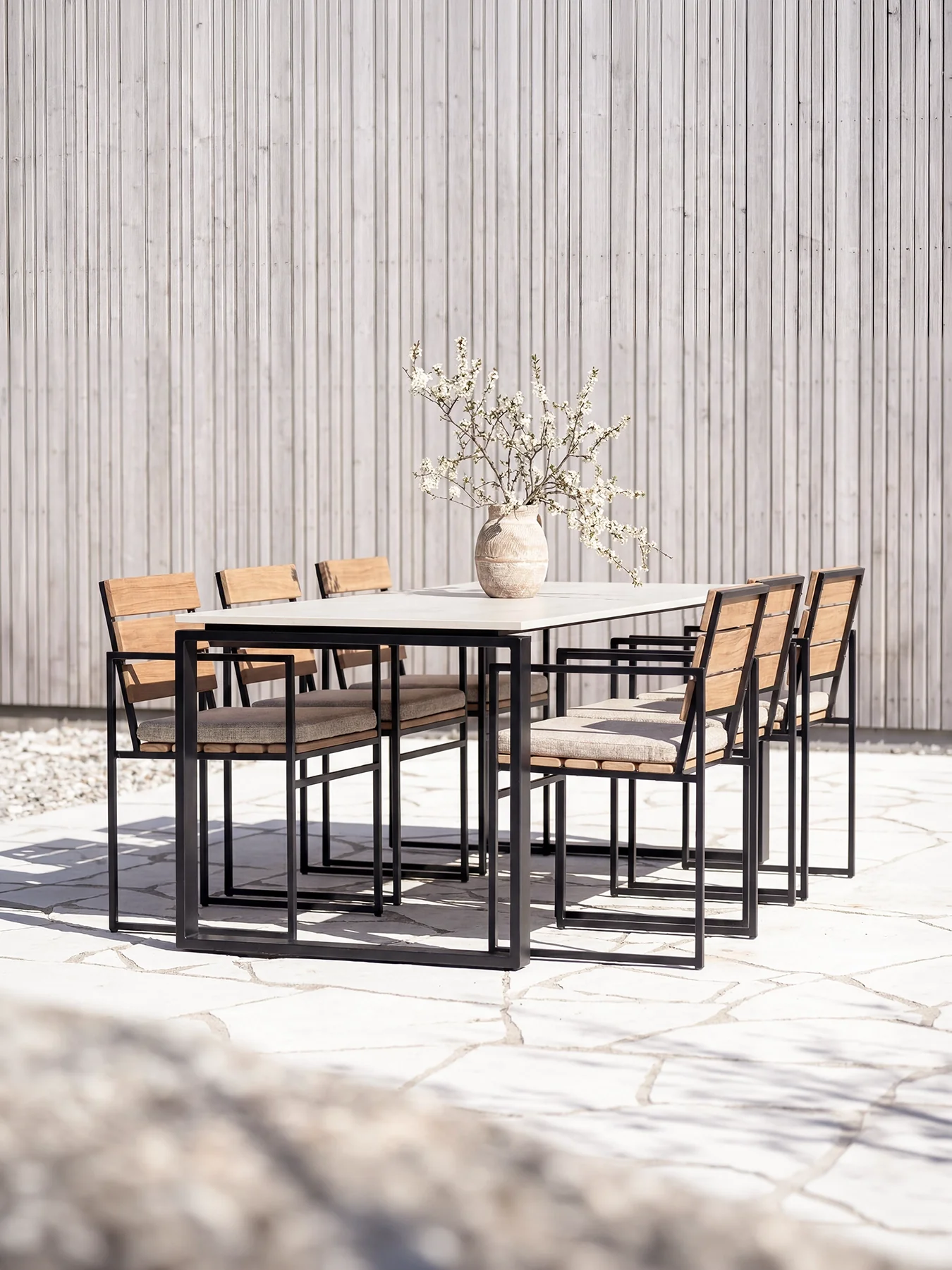 Garden Dining Chair Signe – Black Frame & Teak - Image 7